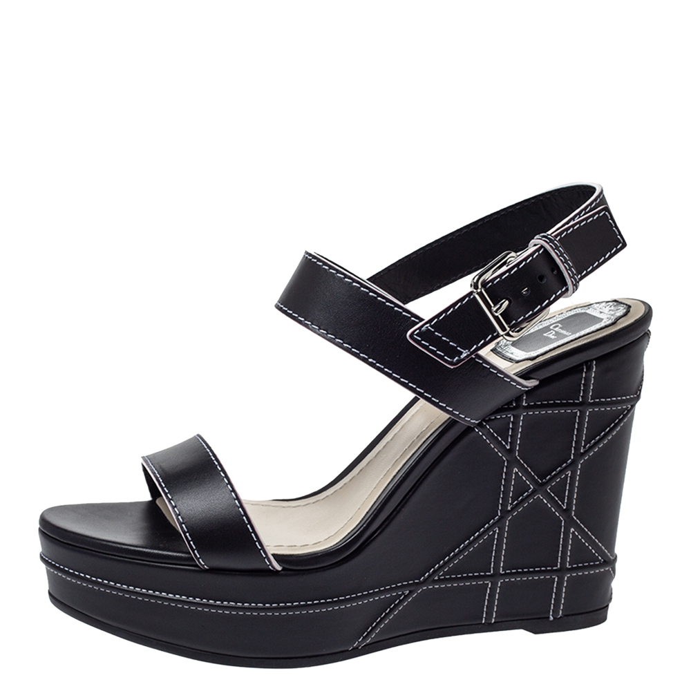 

Dior Black Leather Wedge Platform Ankle Strap Sandals Size