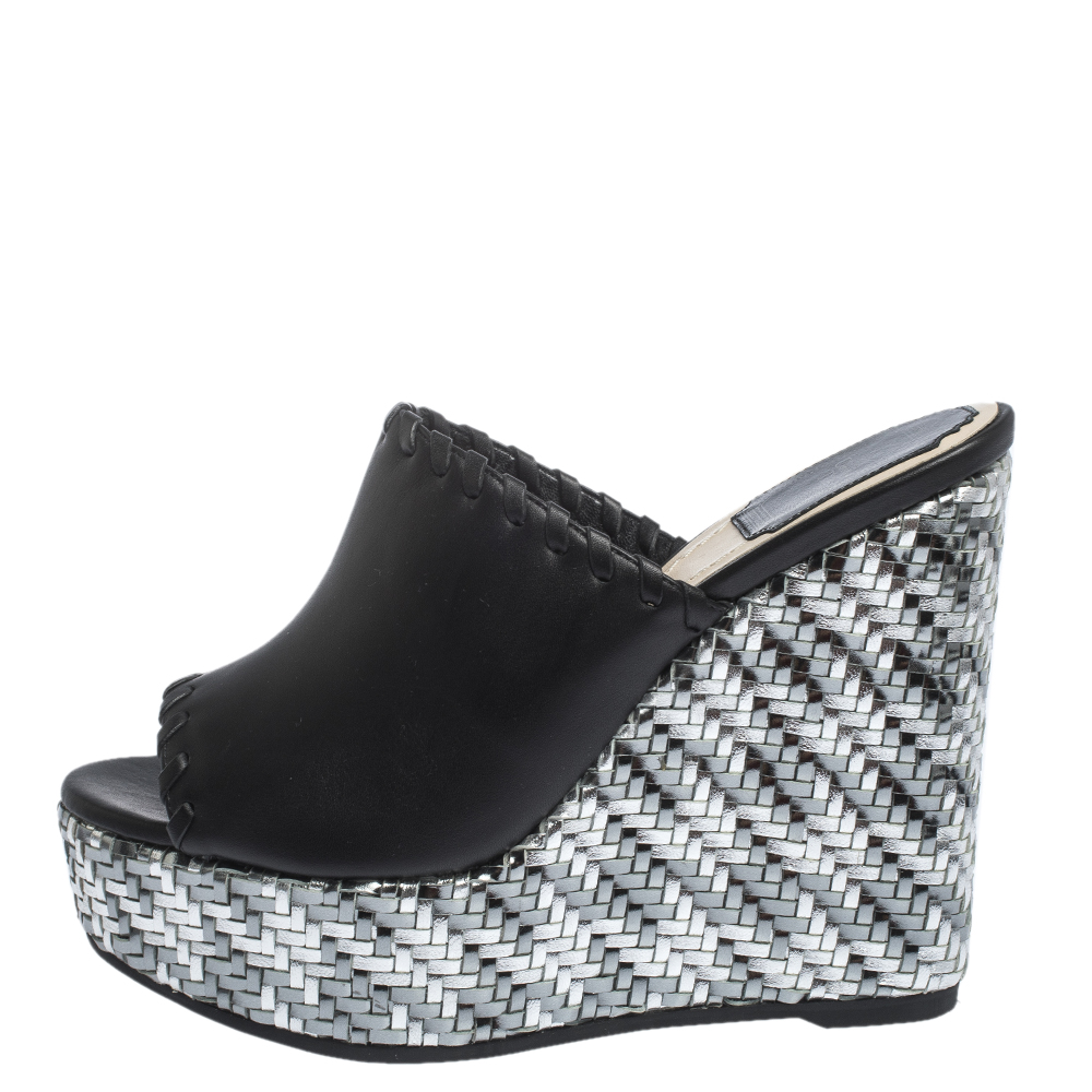 

Dior Black Leather Wedge Open Toe Platform Sandals Size