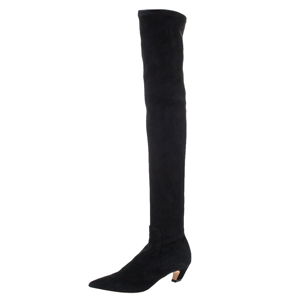Black Suede Leather Over The Knee Boots 