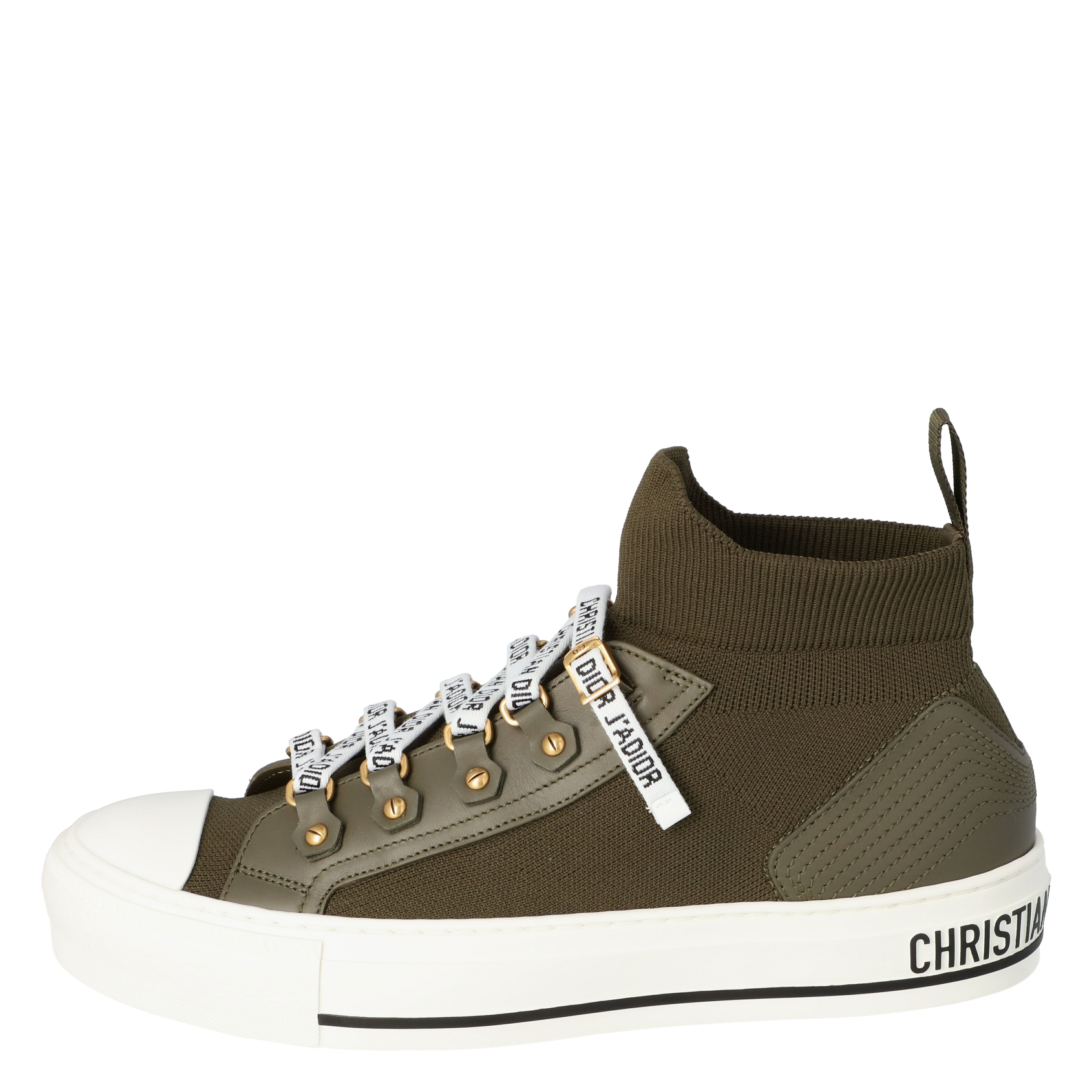 

Dior Military Green Technical Knit and Leather Walk'n'Dior High-Top Sneakers Size
