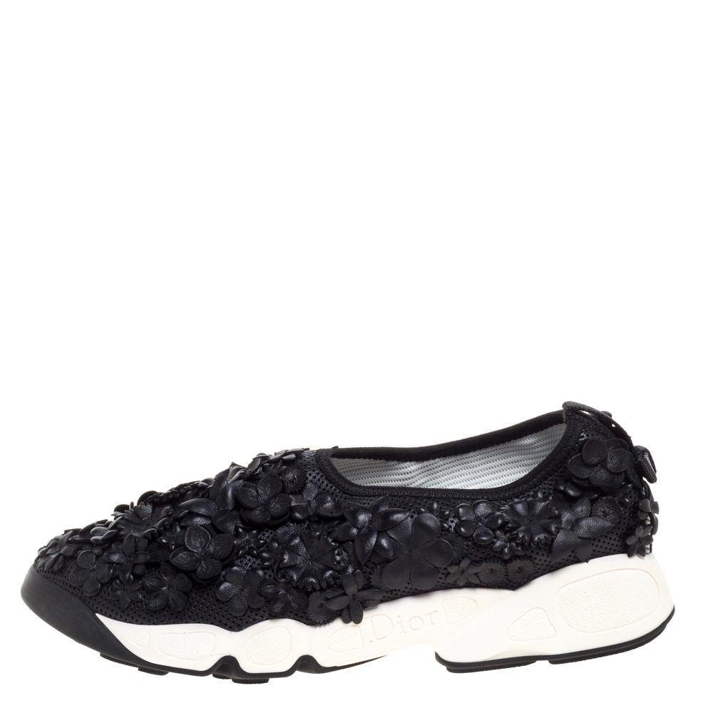 

Dior Black Leather Fusion Floral Applique Sneakers Size