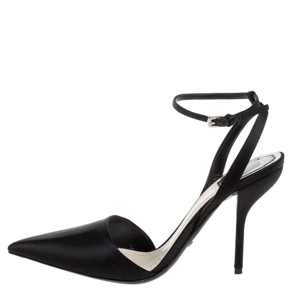 

Dior Black Satin Ankle Strap Pointed Toe Sandals Size