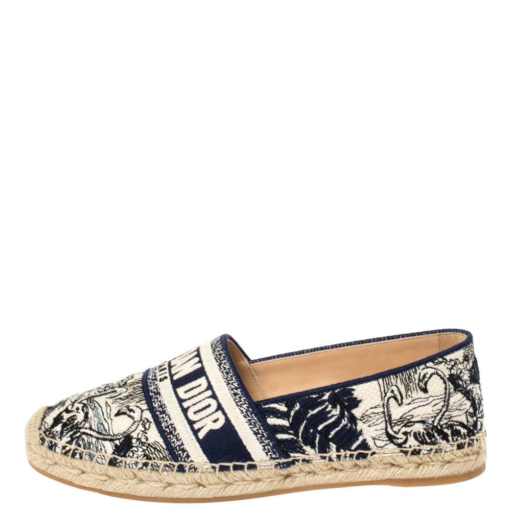 

Dior Blue/Beige Cotton Fabric Granville Espadrille Flats Size
