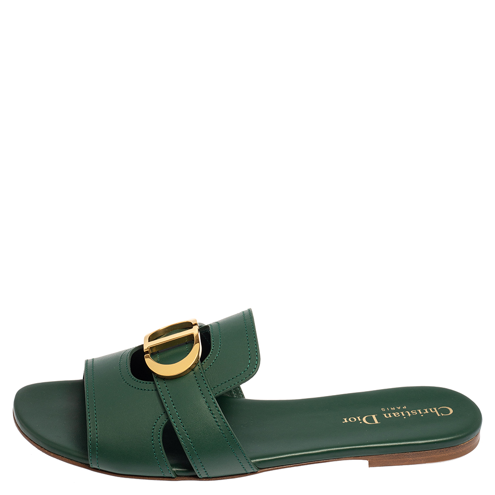 

Dior Green Leather 30 Montaigne Flat Sandals Size