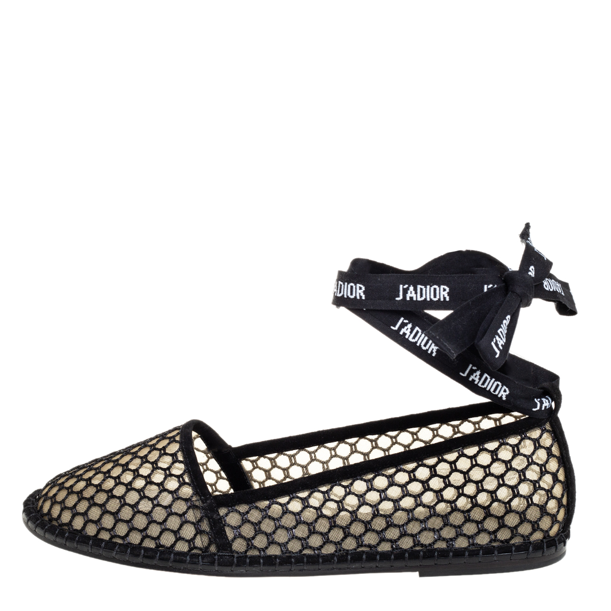 

Dior Black Raffia J'adior Flat Ankle Wrap Espadrilles Size