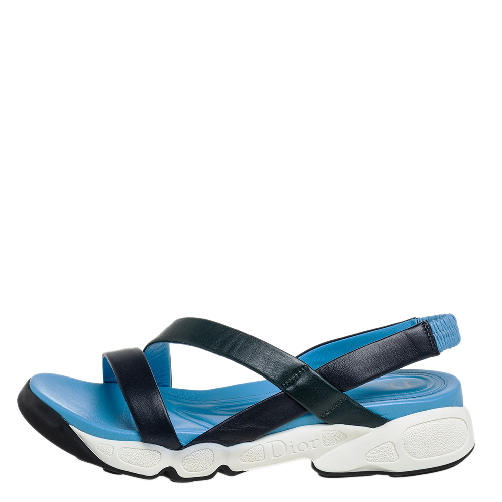 

Dior Black/Dark Green Leather Slingback Flat Sandals Size