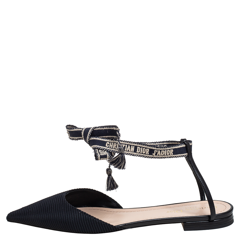 

Dior Black Fabric J'Adior Pointed Toe Ankle Wrap Flat Sandals Size