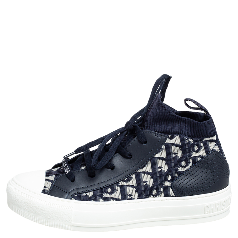 

Dior Blue/White Technical Knit and Leather Walk'n'Dior High-Top Sneakers Size