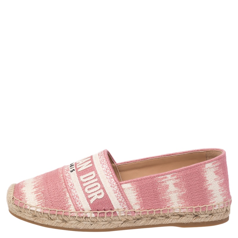 

Dior Pink Cotton Fabric Granville D Stripes Espadrille Flats Size