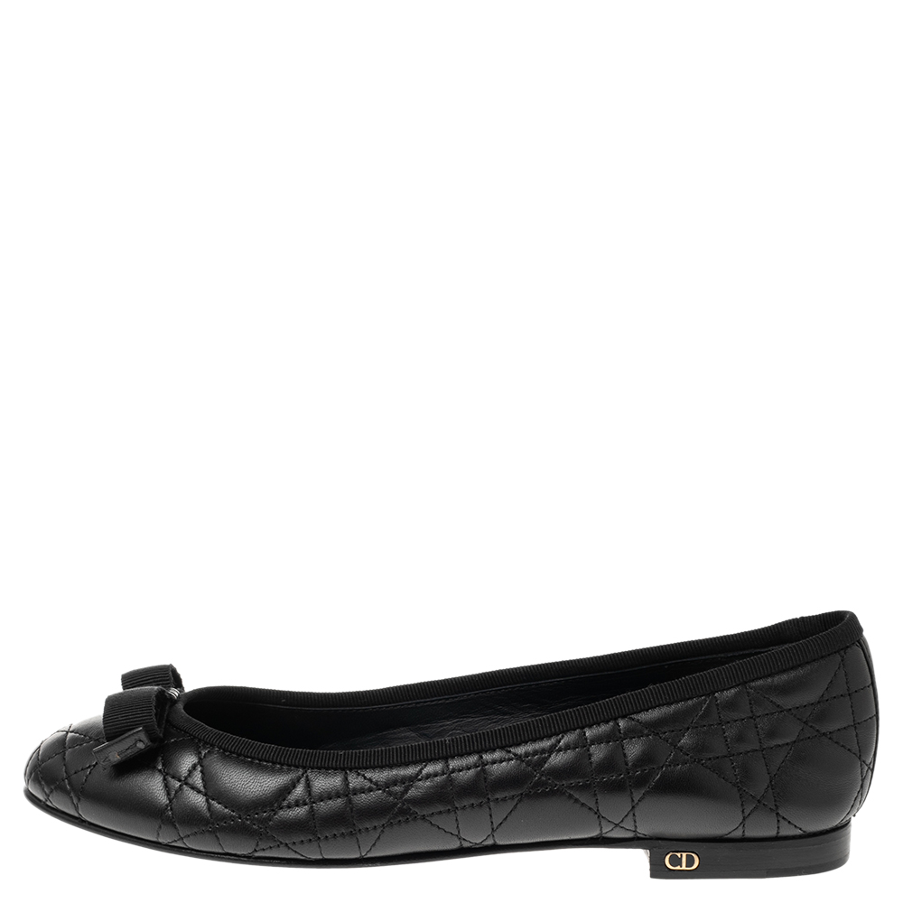 

Dior Black Cannage Leather My Bow Ballet Flats Size