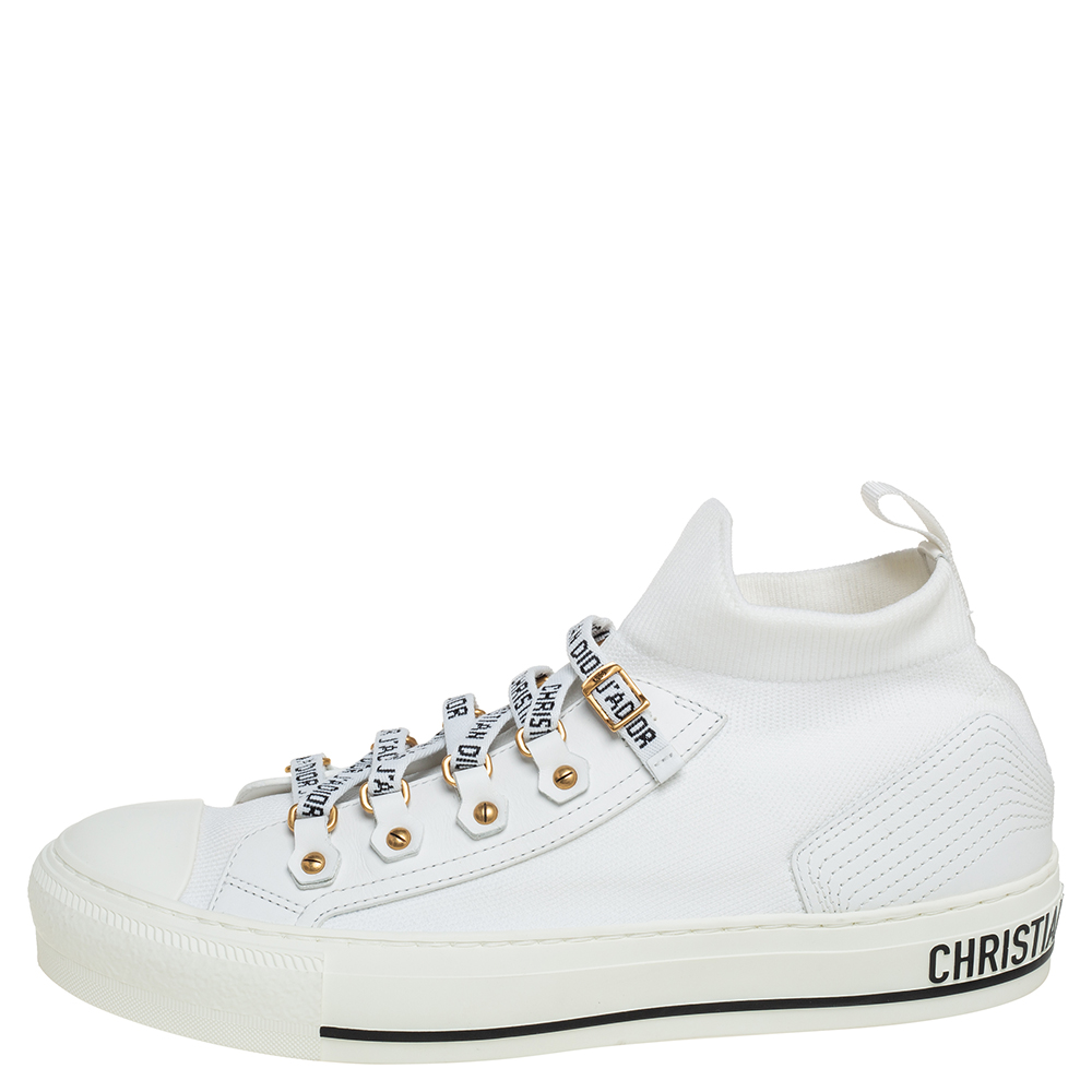 

Dior White Fabric Walk'n'Dior Lace Up High-Top Sneakers Size