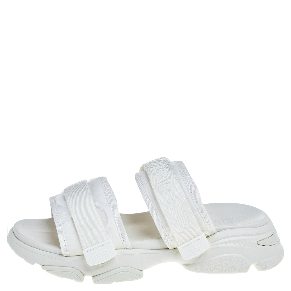 

Dior White Fabric D- Wander Slide Sandals Size