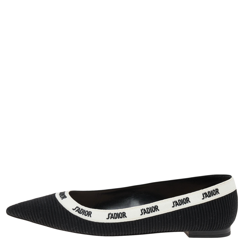 

Dior Black Technical Fabric J'adior Pointed Toe Ballet Flats Size