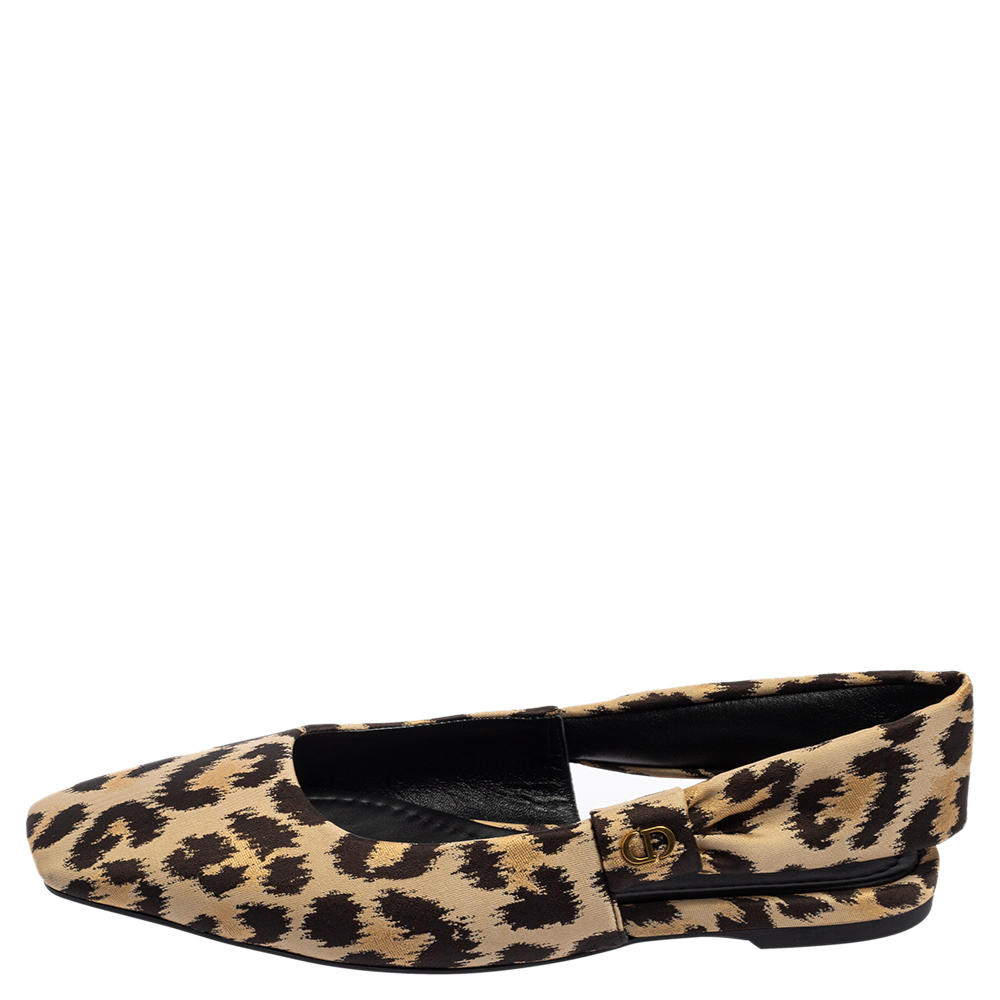 

Dior Beige/Black Leopard Print Fabric Mizza Slingback Flat Pumps Size
