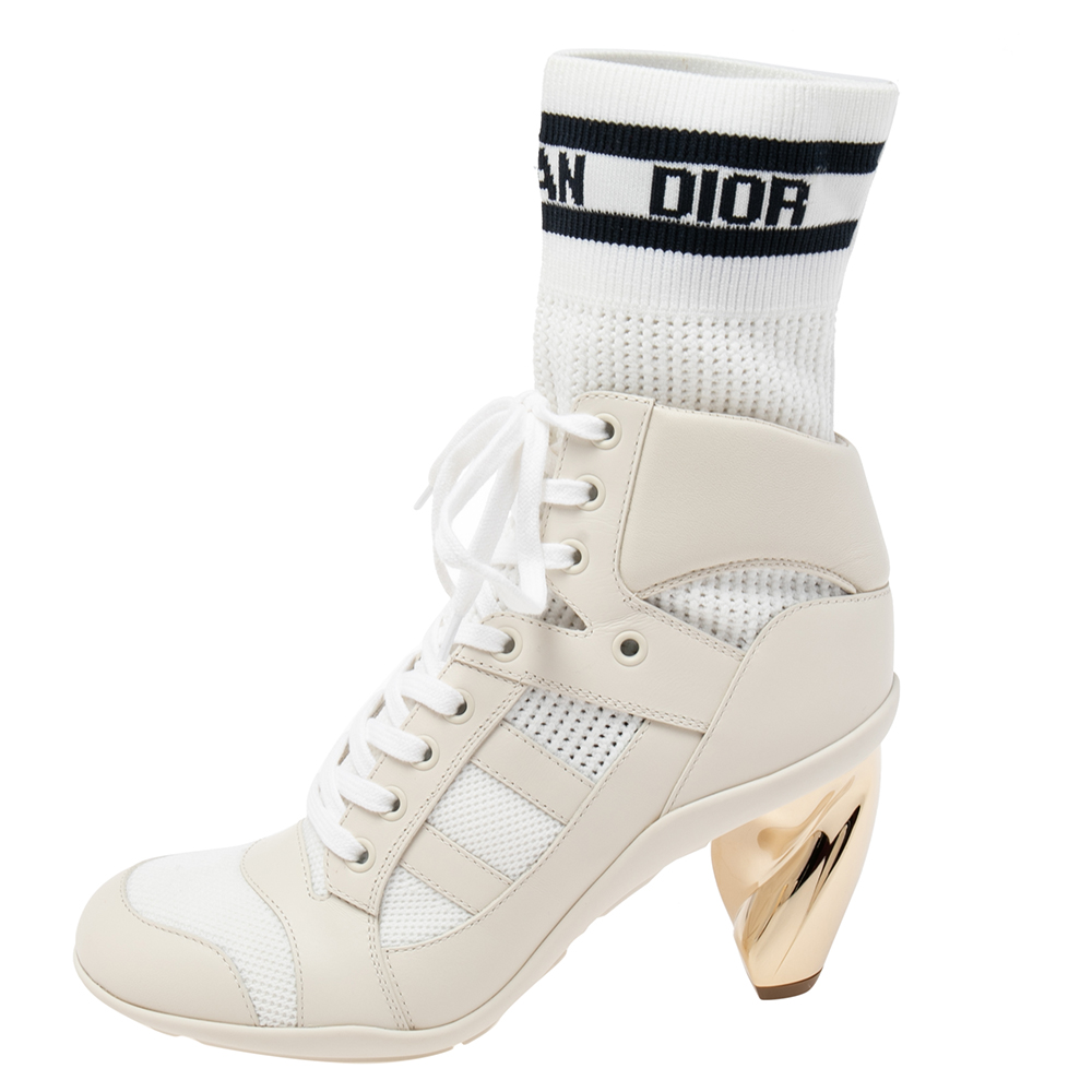 

Dior Beige/White Leather and Knit Fabric D-Zenith Heeled Ankle Boots Size