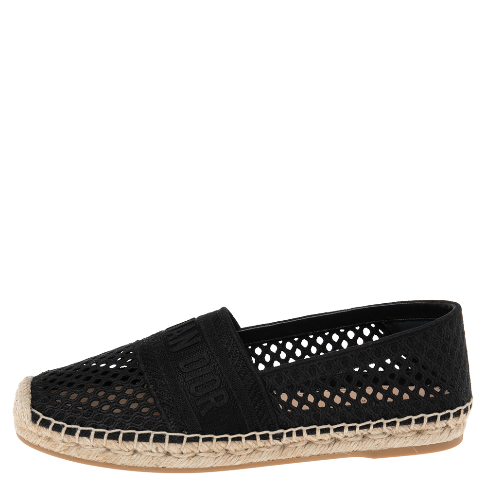 

Dior Black Fabric Granville Embroidery Espadrille Flats Size