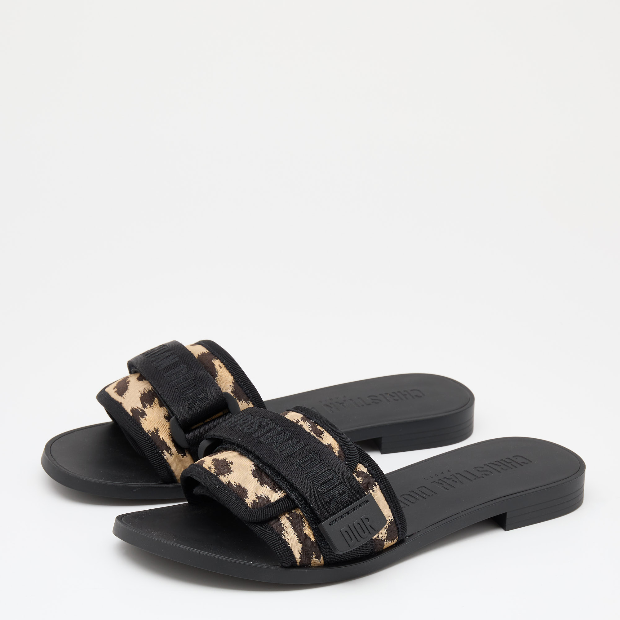 

Dior Black/Beige Printed Fabric Dio(r)evolution Flat Slides Size