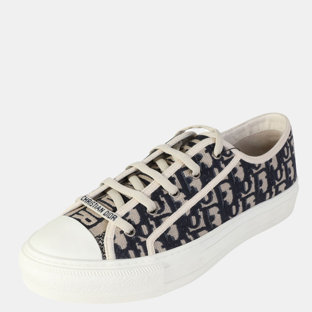 

Dior Deep Blue Dior Oblique Embroidered Cotton Walk'N'Dior Sneaker Size EU, Beige