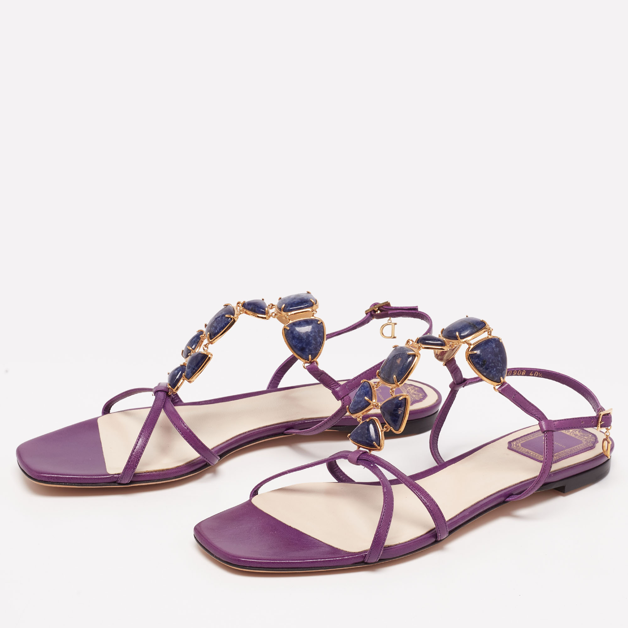 

Dior Purple Leather Crystal Embellished Strappy Flat Sandals Size