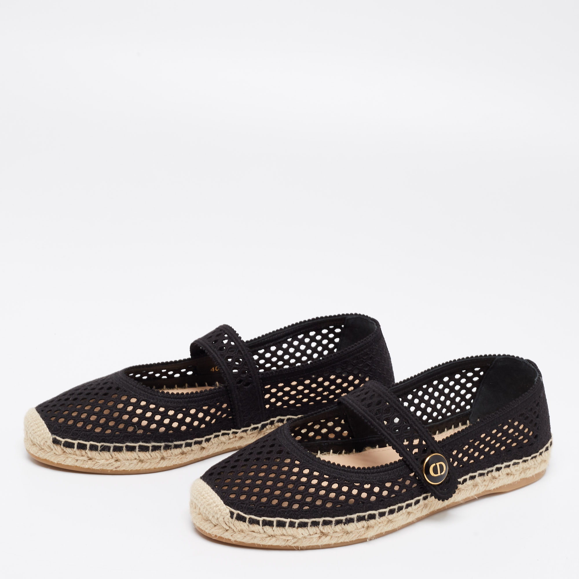 

Dior Black Mesh Caro Flat Espadrilles Size