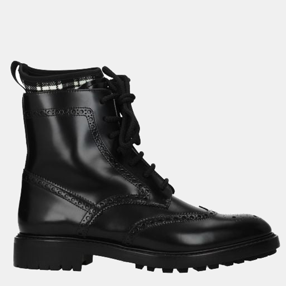 

Dior Black Leather Tartan D-Order Ankle Boots Size US 6/EU