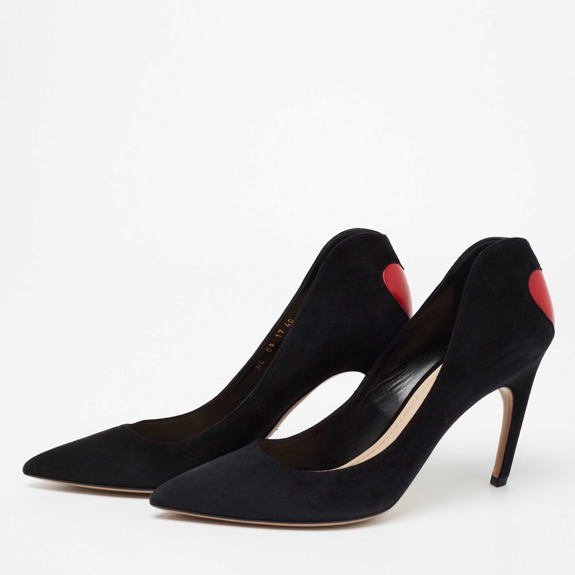 

Dior Black/Red Suede and Leather Heart Pointed-Toe Pumps Size