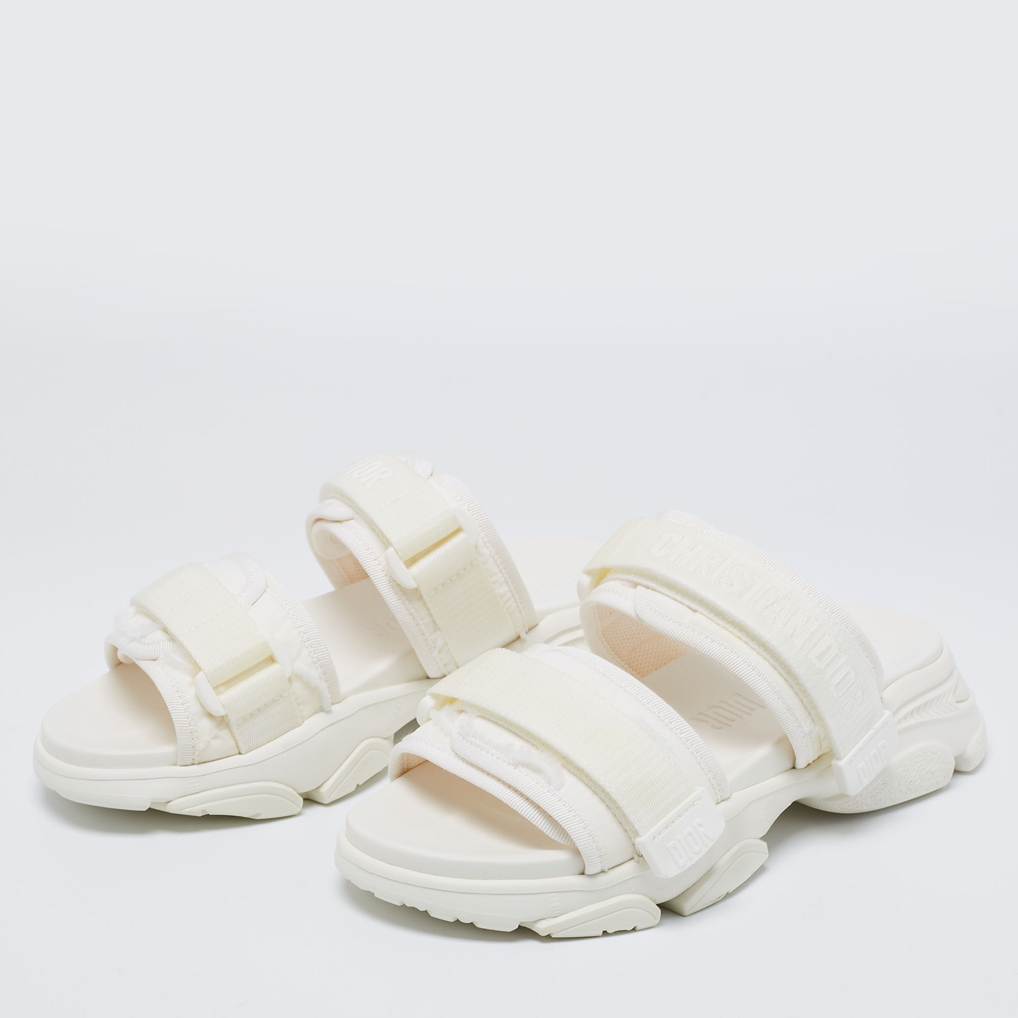 

Dior White Fabric D- Wander Slide Sandals Size