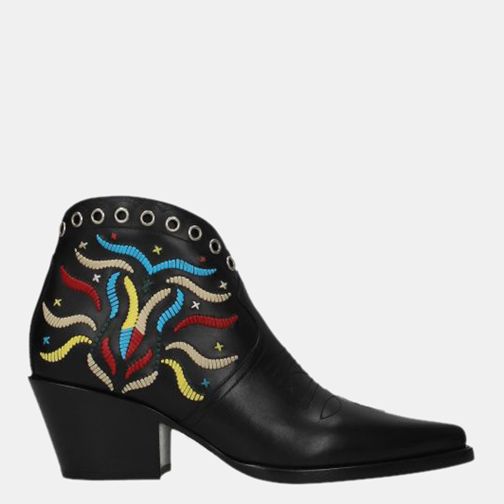 

Christian Dior Black Leather Embroidered Ankle Boots Size US 7.5