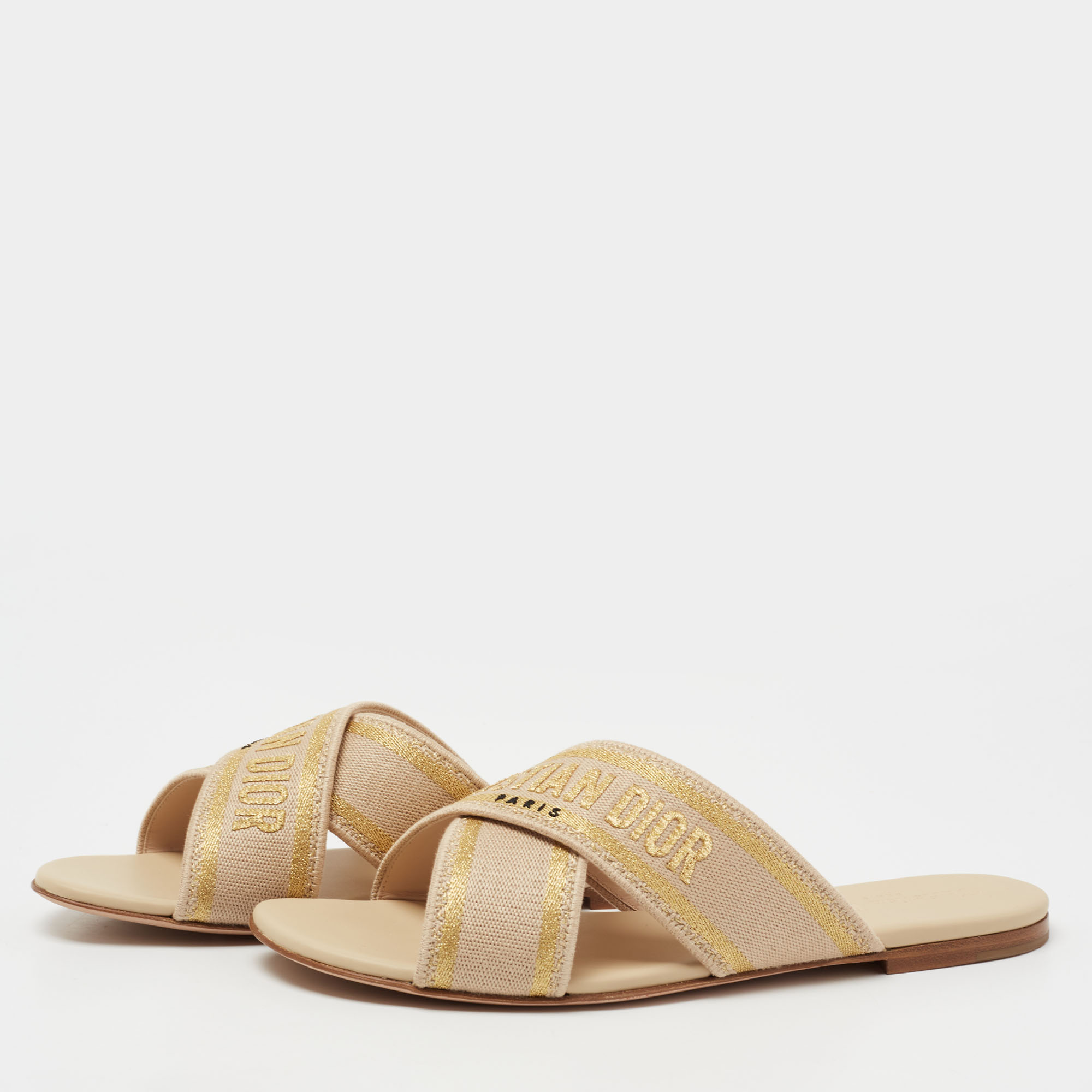 

Dior Beige Canvas CrissCross Dway Flat Sandals Size