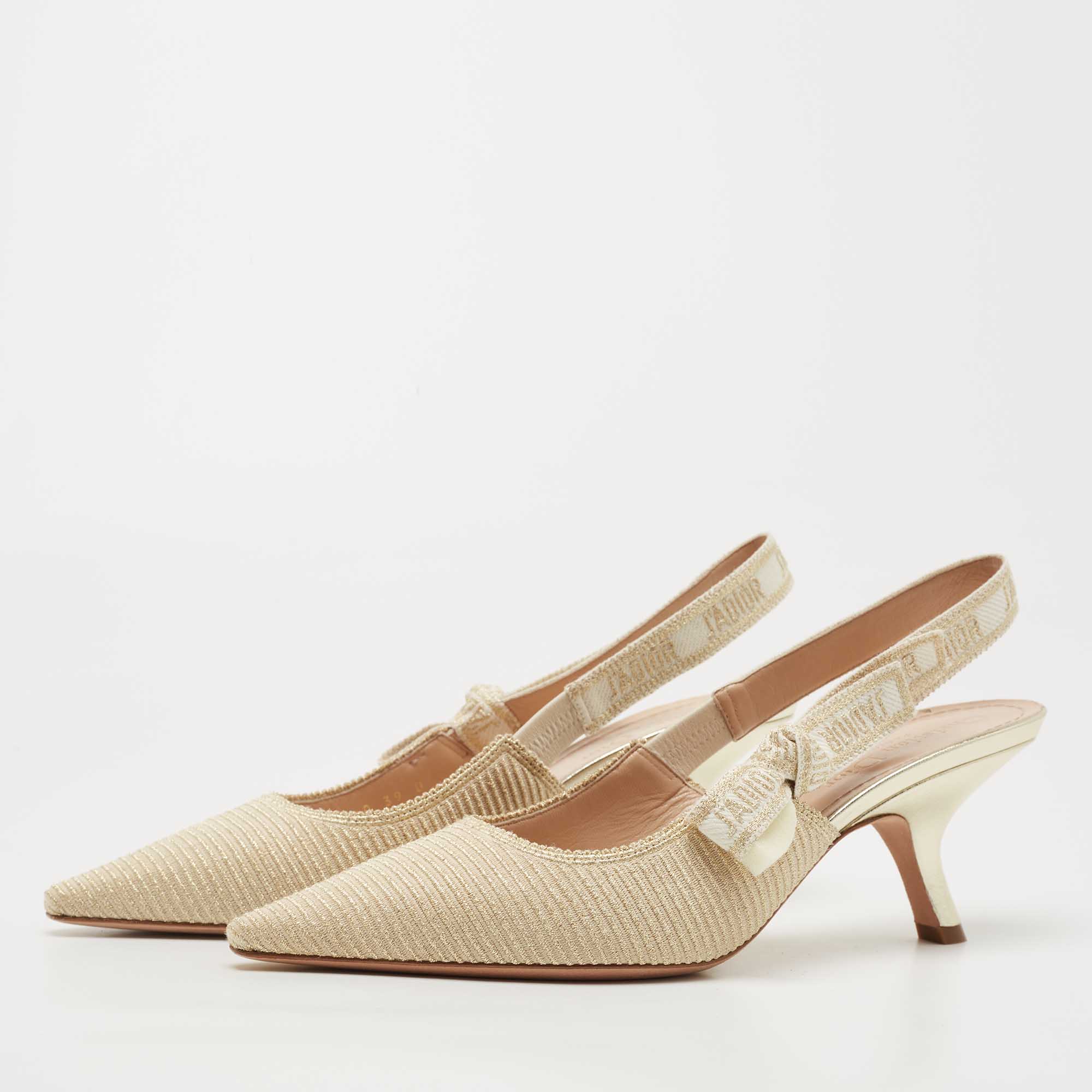 

Dior Gold/White Canvas Slingback J'adior Pumps Size