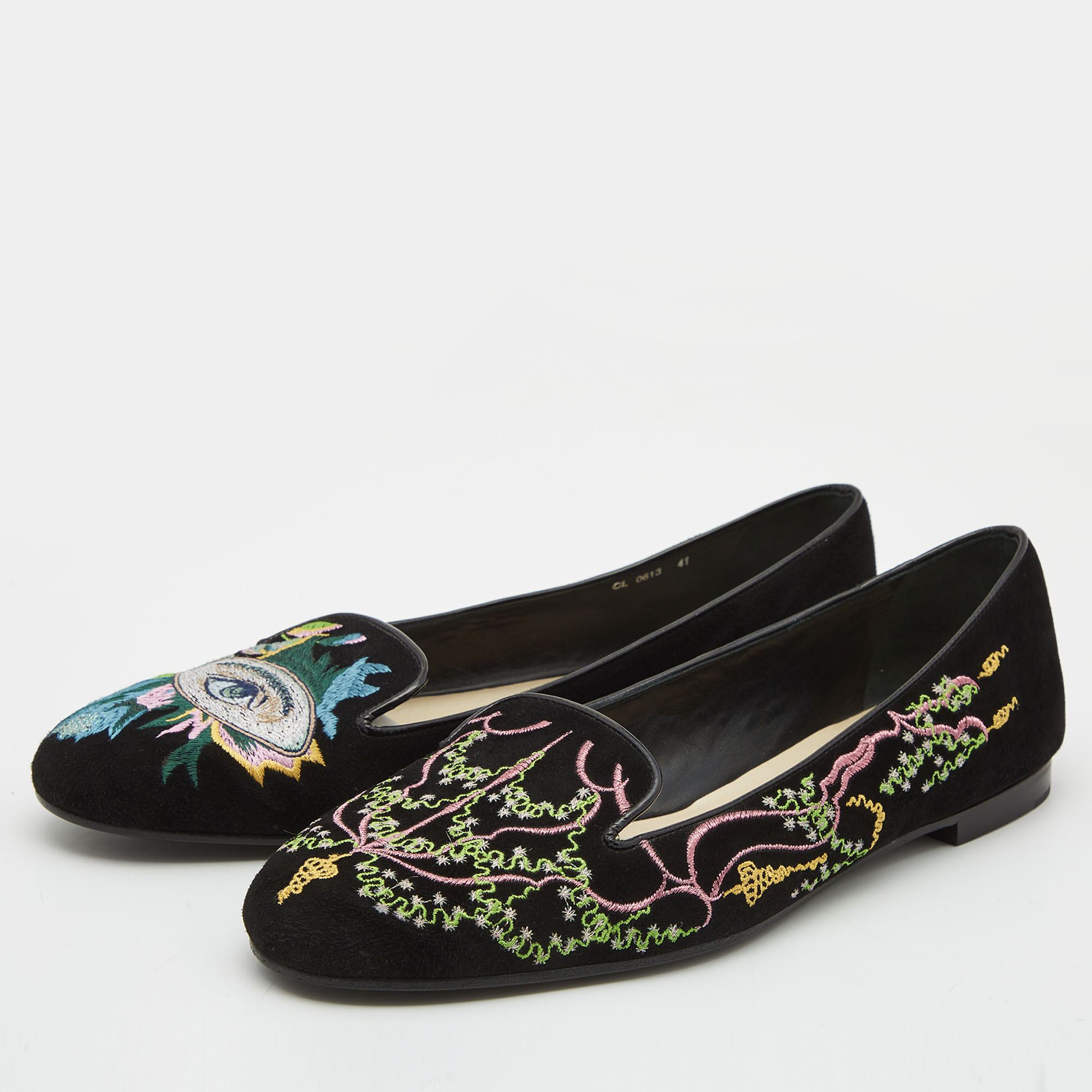 

Dior Black Embroidered Suede Surreal Smoking Slipper Size