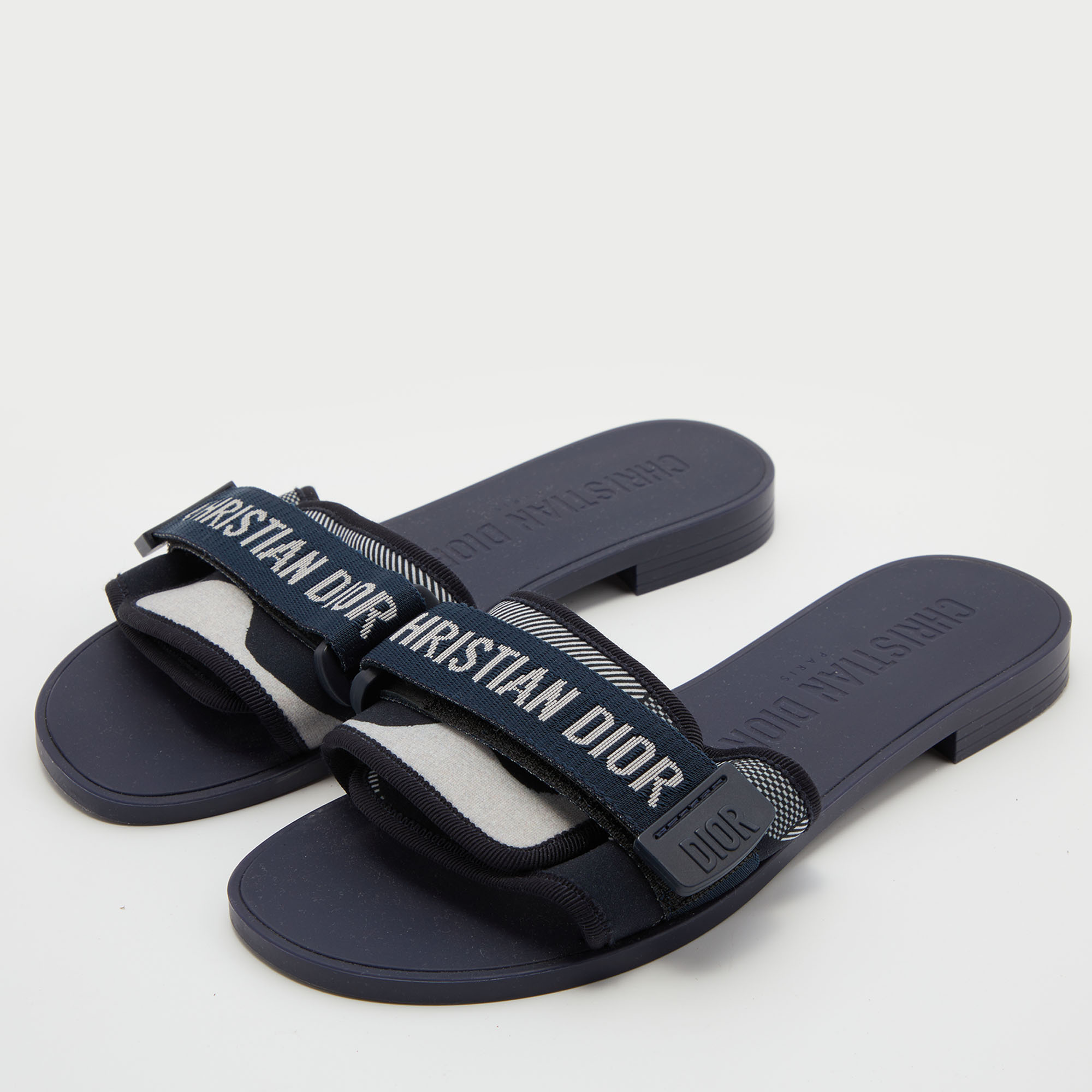 

Dior Deep Blue Printed Fabric Dio(r)evolution Flat Slides Size