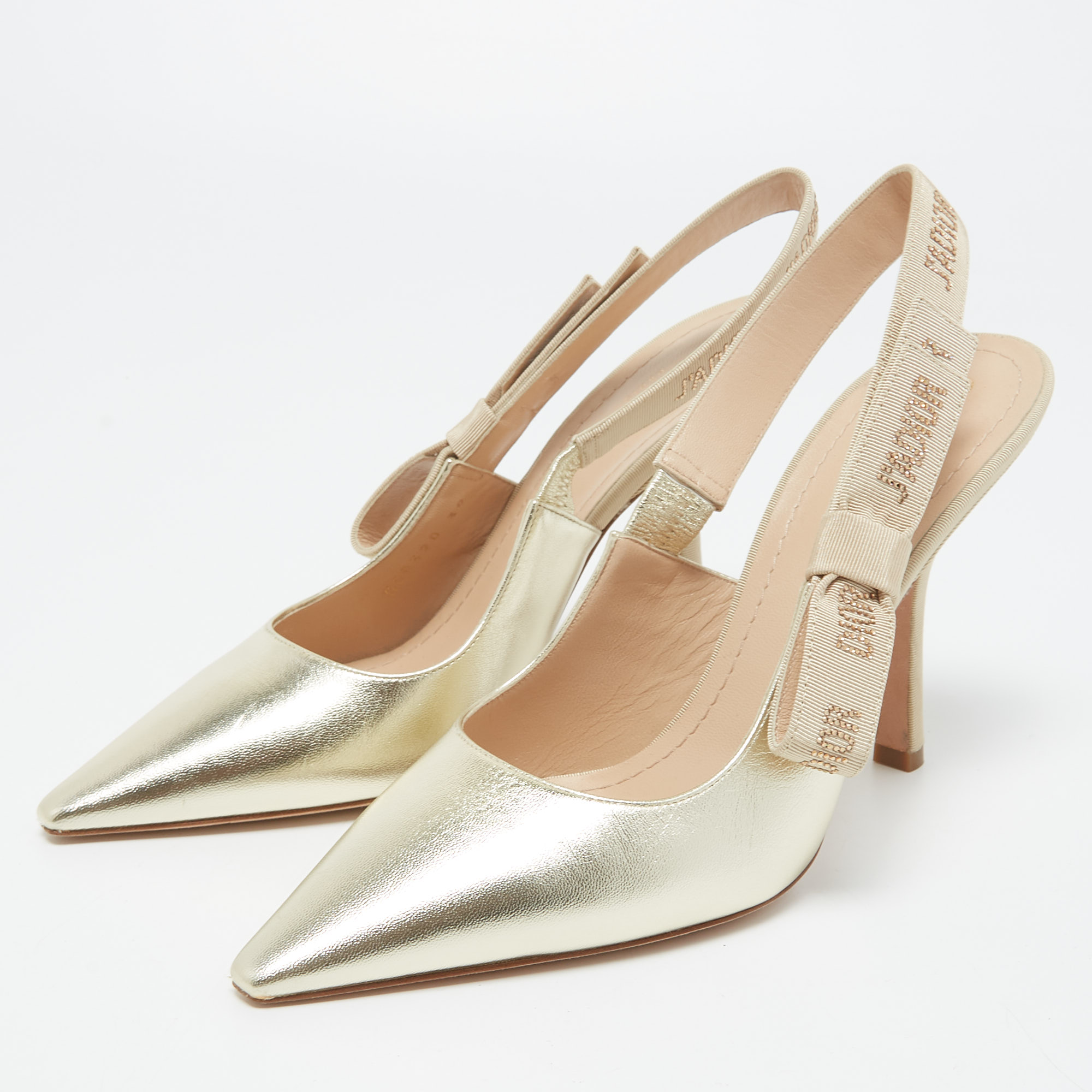

Dior Gold Leather J'adior Slingback Pumps Size