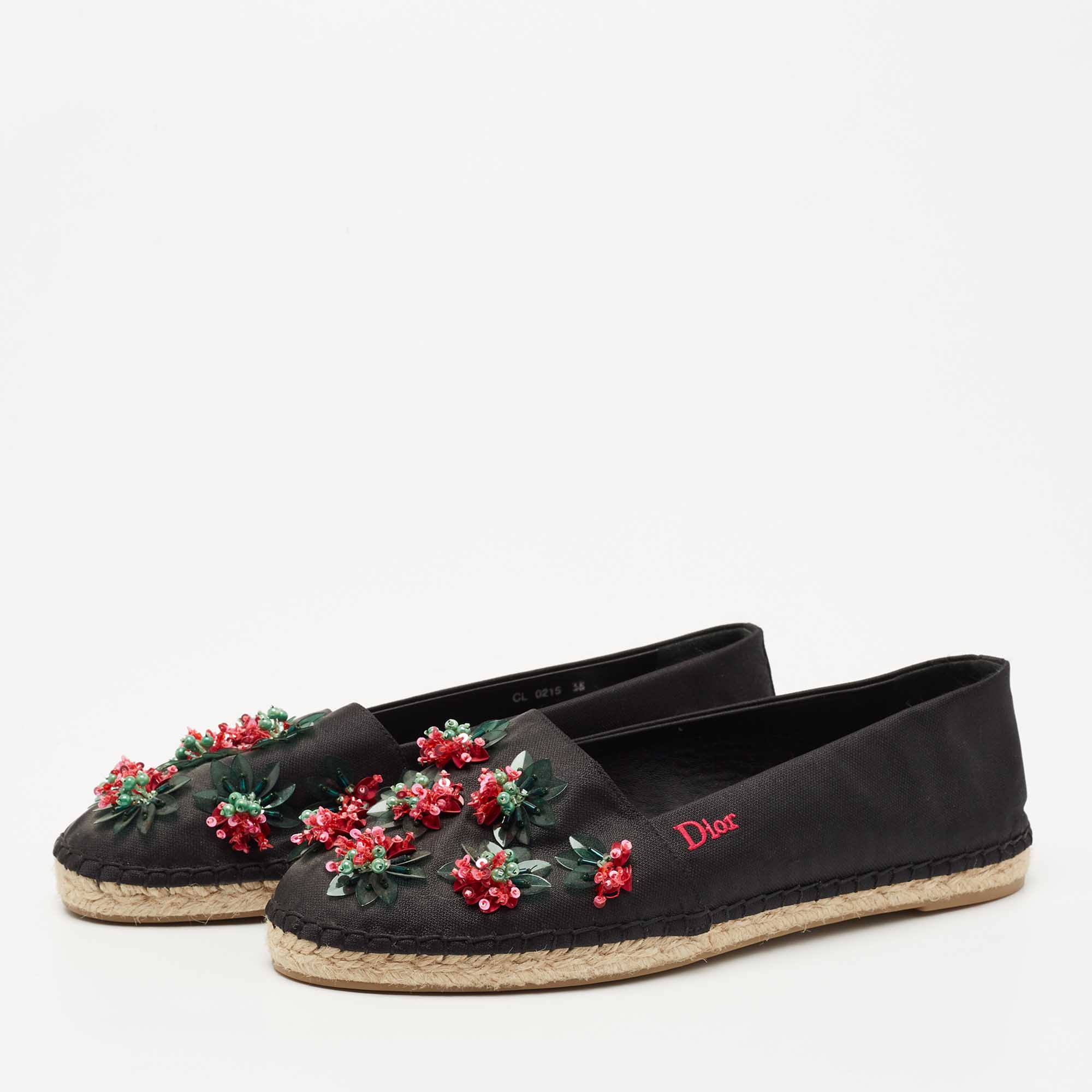 

Dior Black Canvas Embellished Espadrille Flats Size