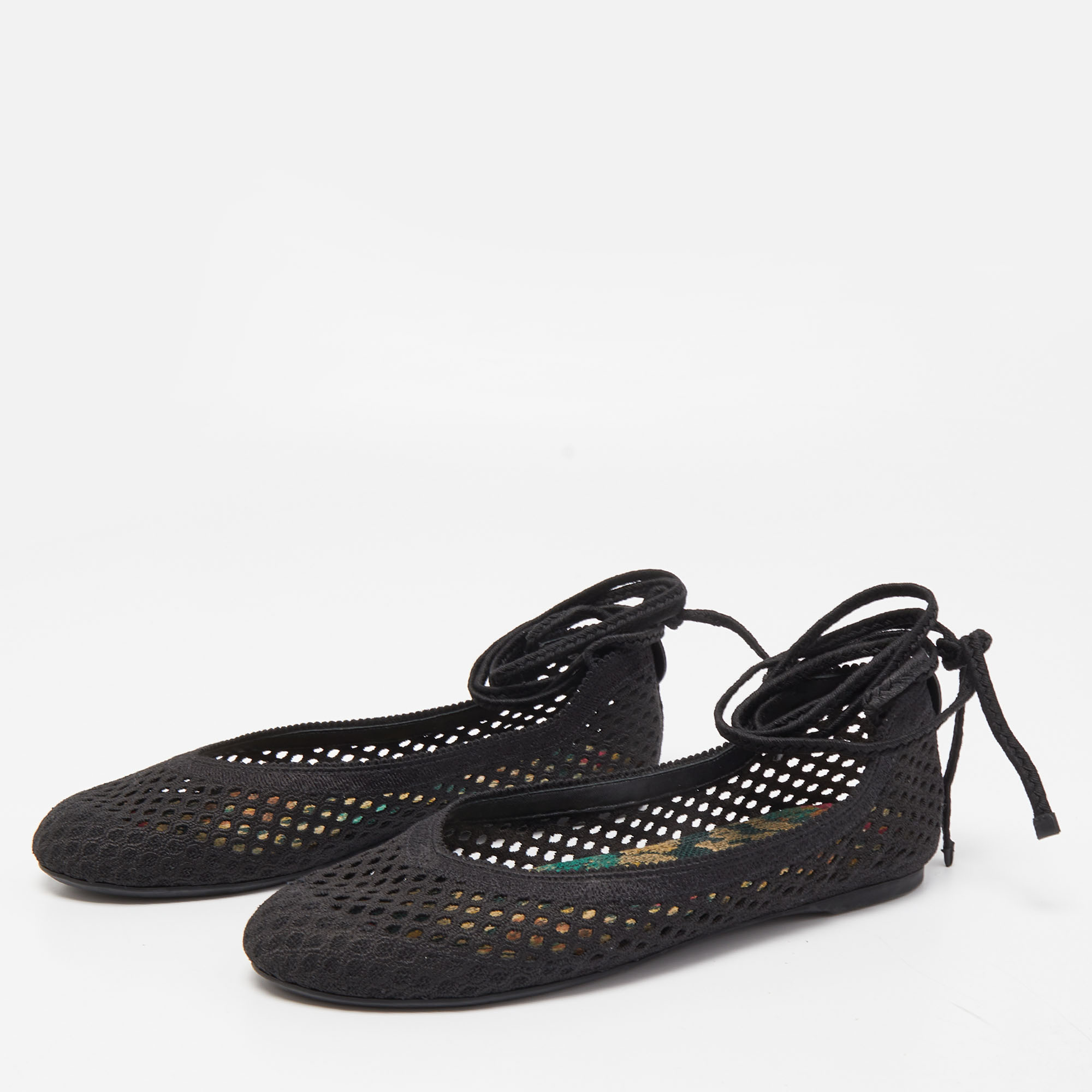 

Dior Black Mesh Lace Up Ballet Flats Size