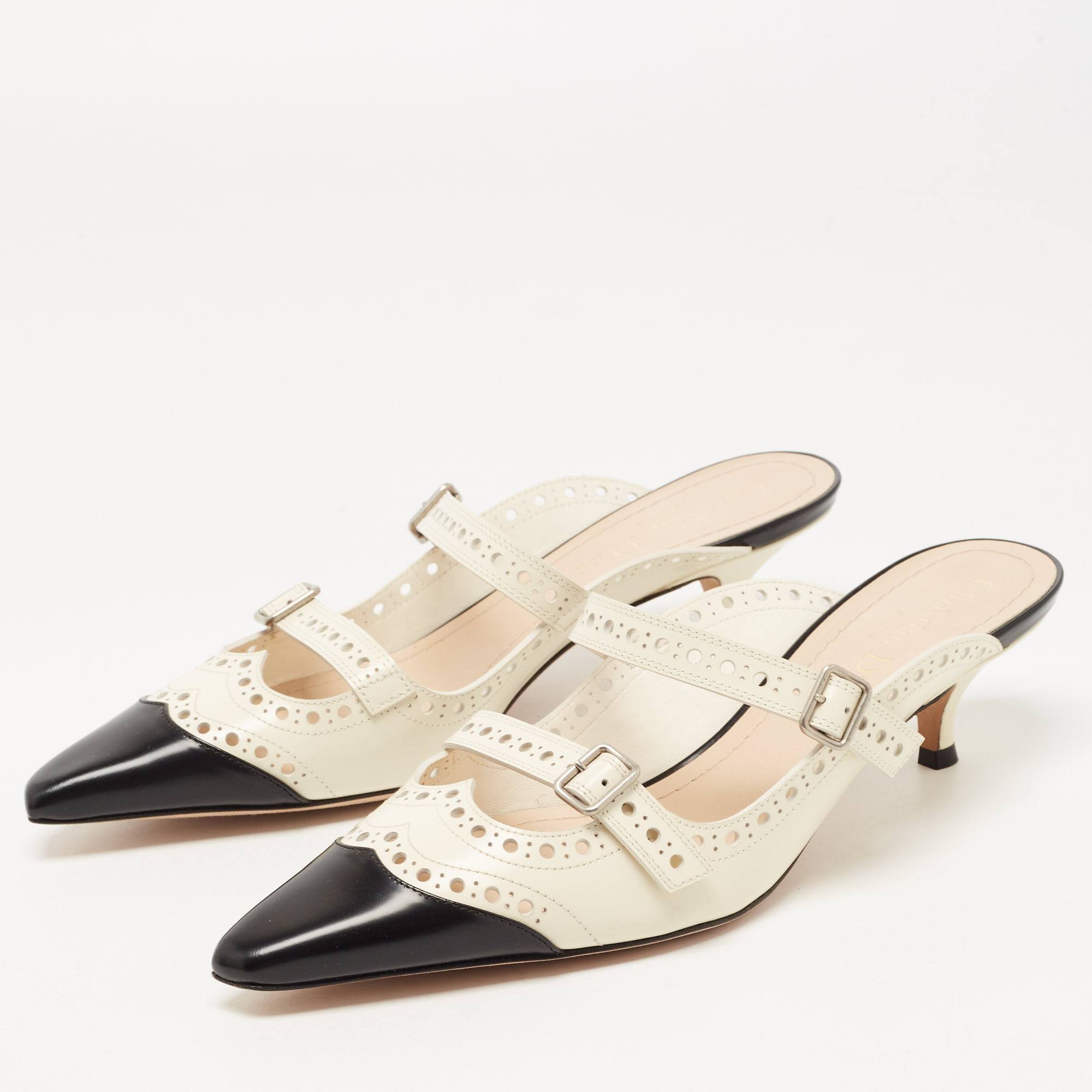 

Dior Cream/Black Leather Spectadior Mules Size
