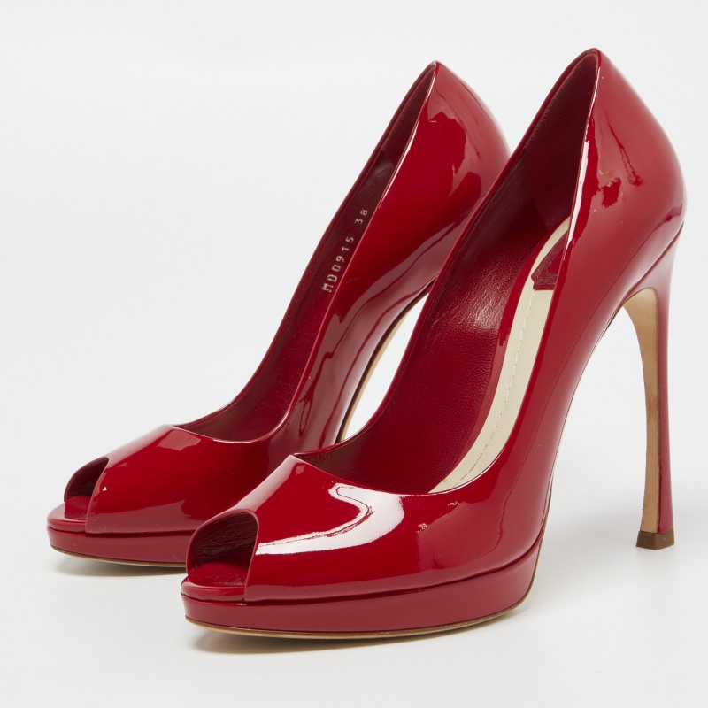 

Dior Red Patent Leather Peep Toe Platform Pumps Size