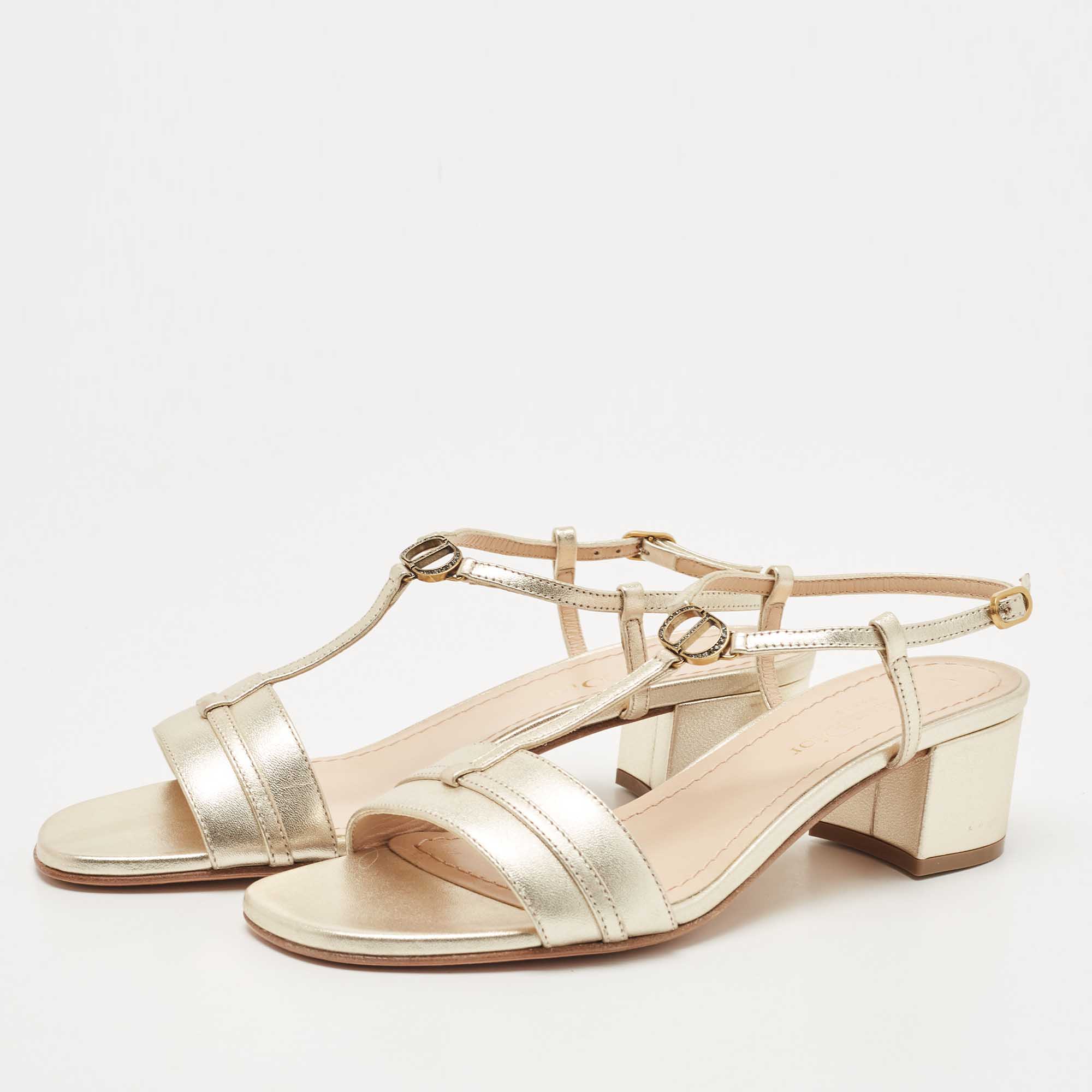 

Dior Metallic Gold Leather T Strap Sandals Size