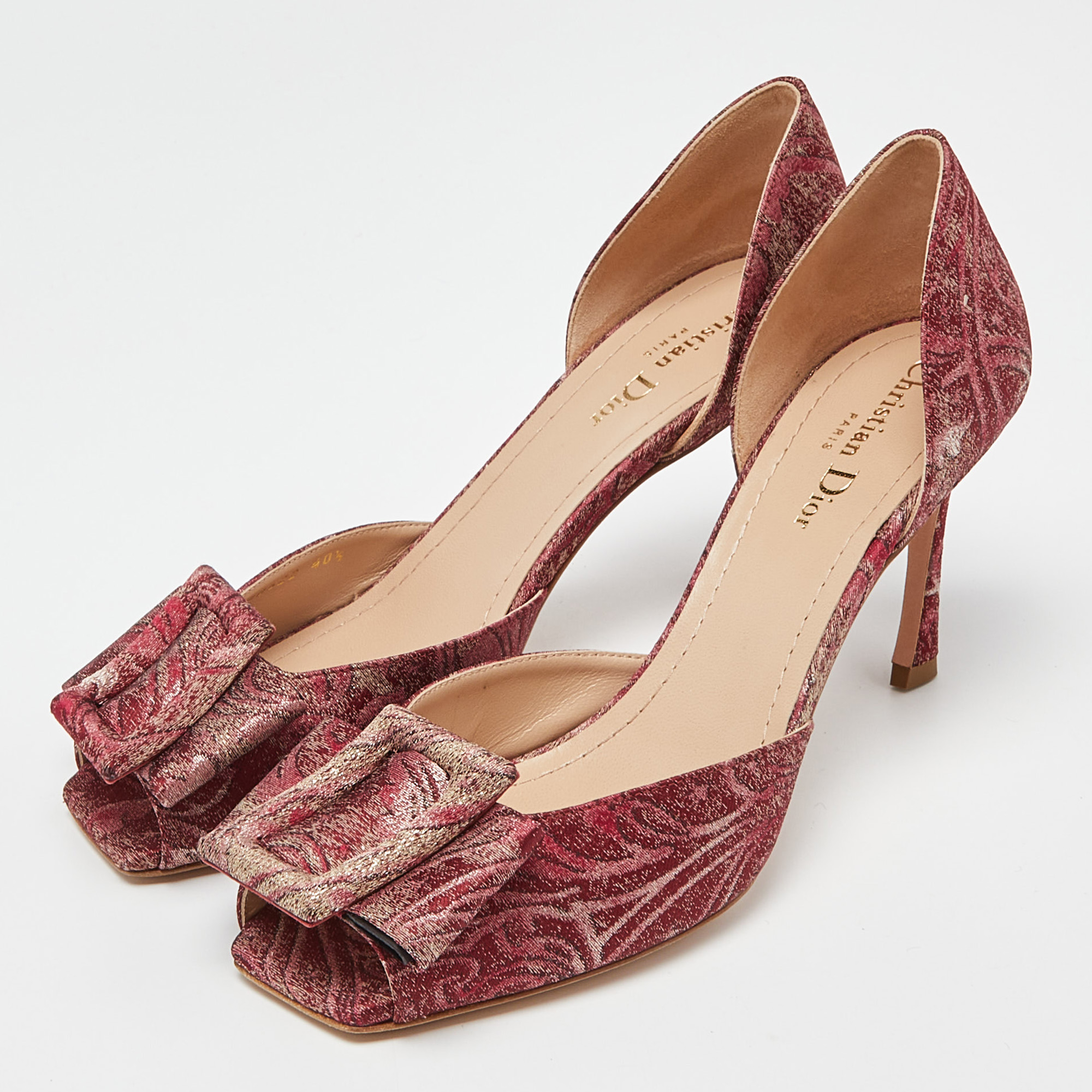 

Dior Red Brocade Fabric Idylle D'orsay Pumps Size