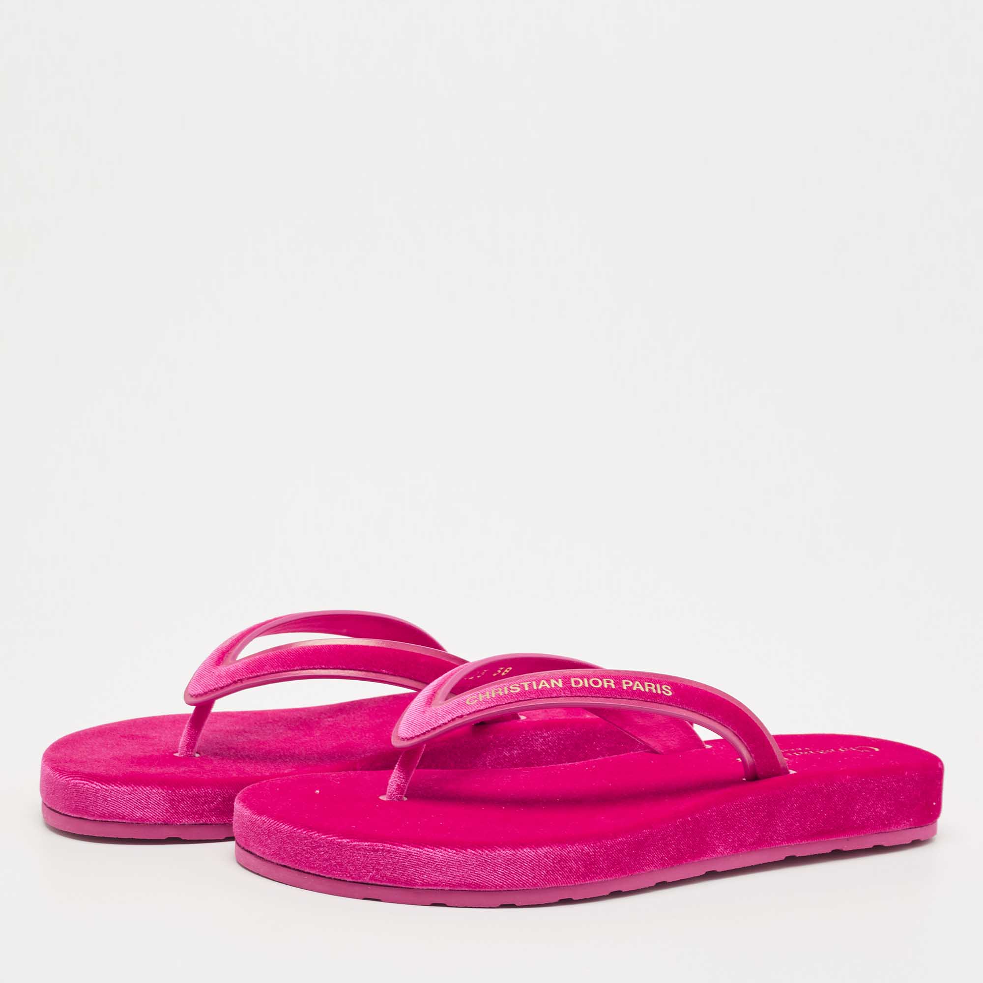 

Dior Pink Velvet and Leather Diorsea Thong Flat Slides Size