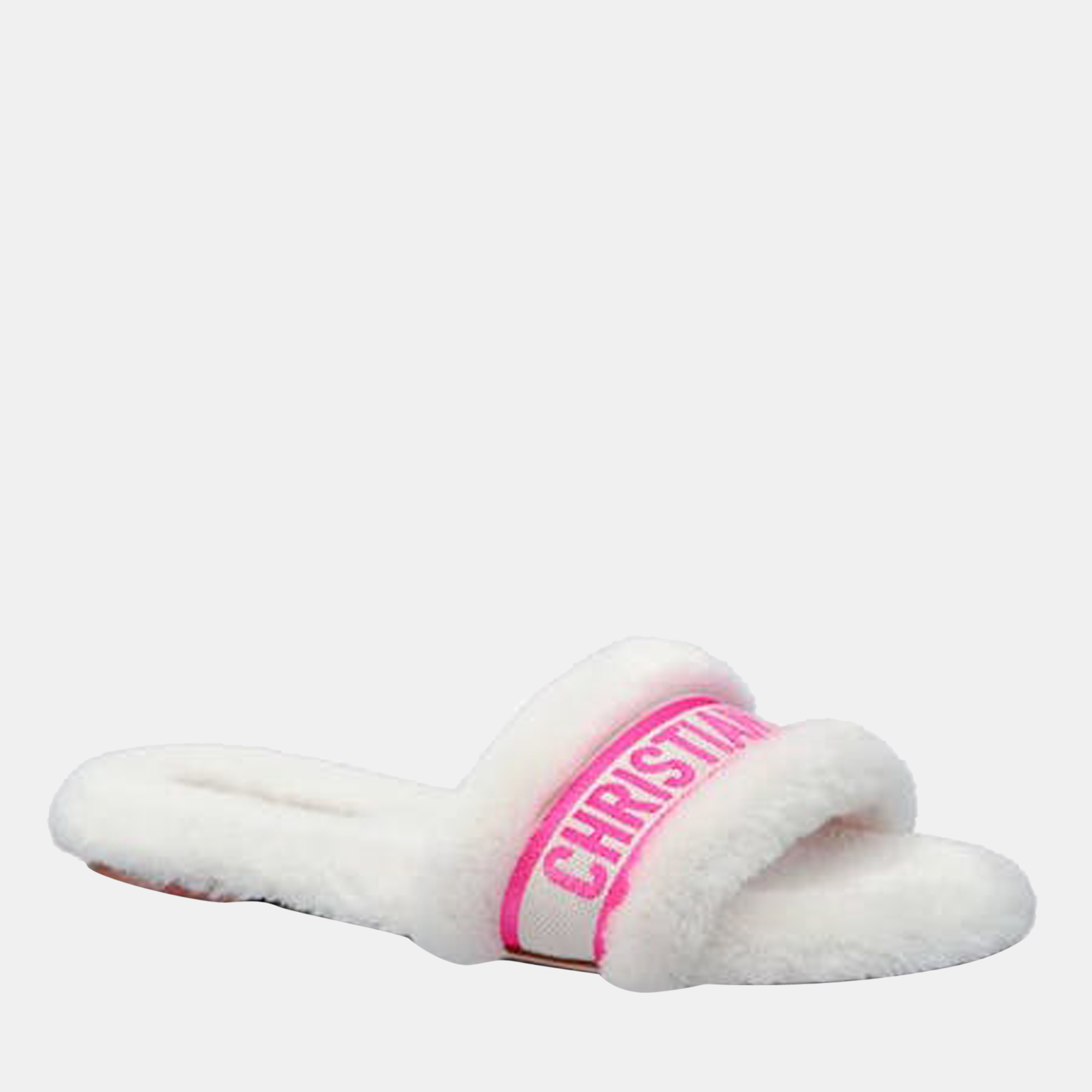 

DIOR Bright Pink Cotton Embroidery and White Shearling CHEZ MOI SLIDE KDQ708FEK76W38