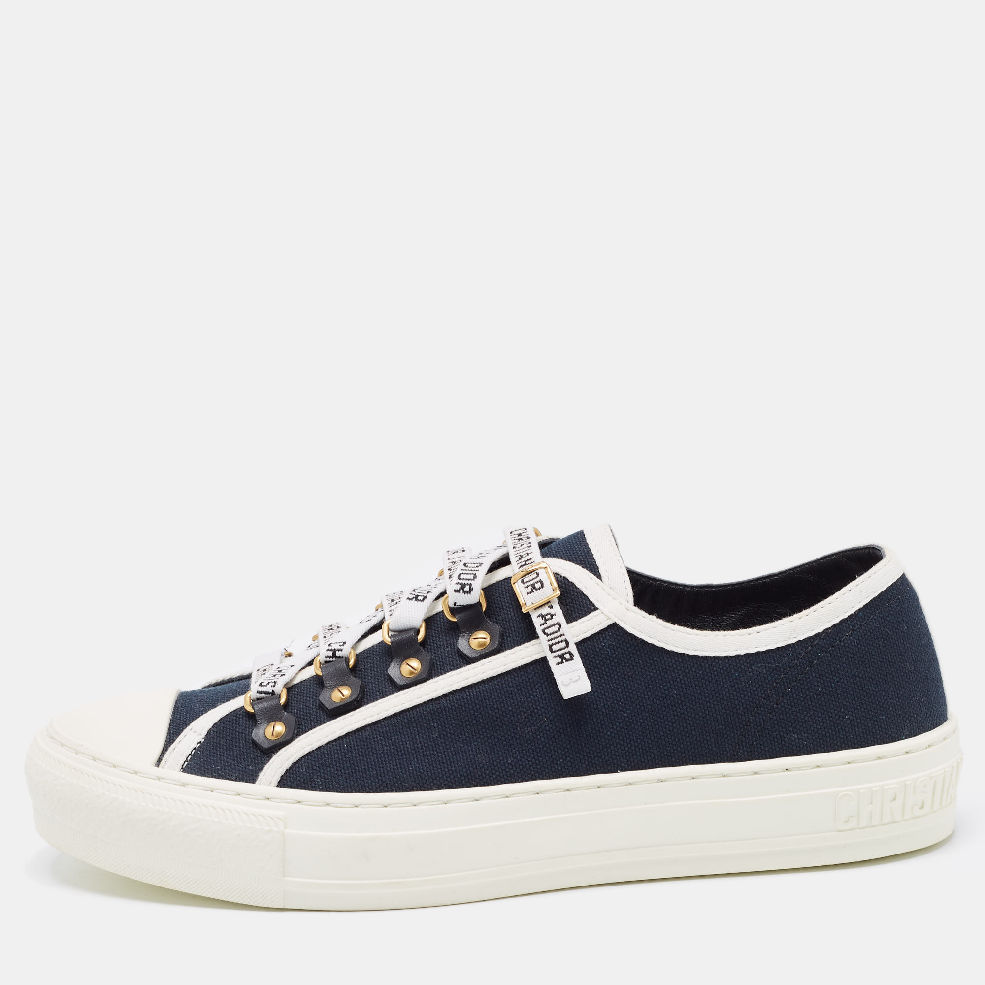 Pre Owned Dior Black/Navy Blue Canvas Walk'n'Dior Low Top Sneakers Size 39.5