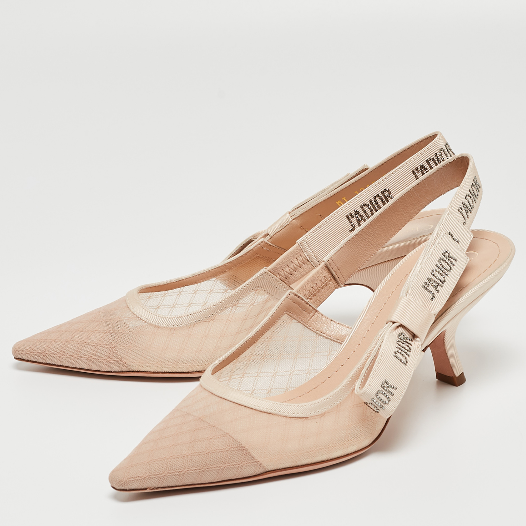 

Dior Beige Mesh and Grosgrain J'adior Slingback Pumps Size