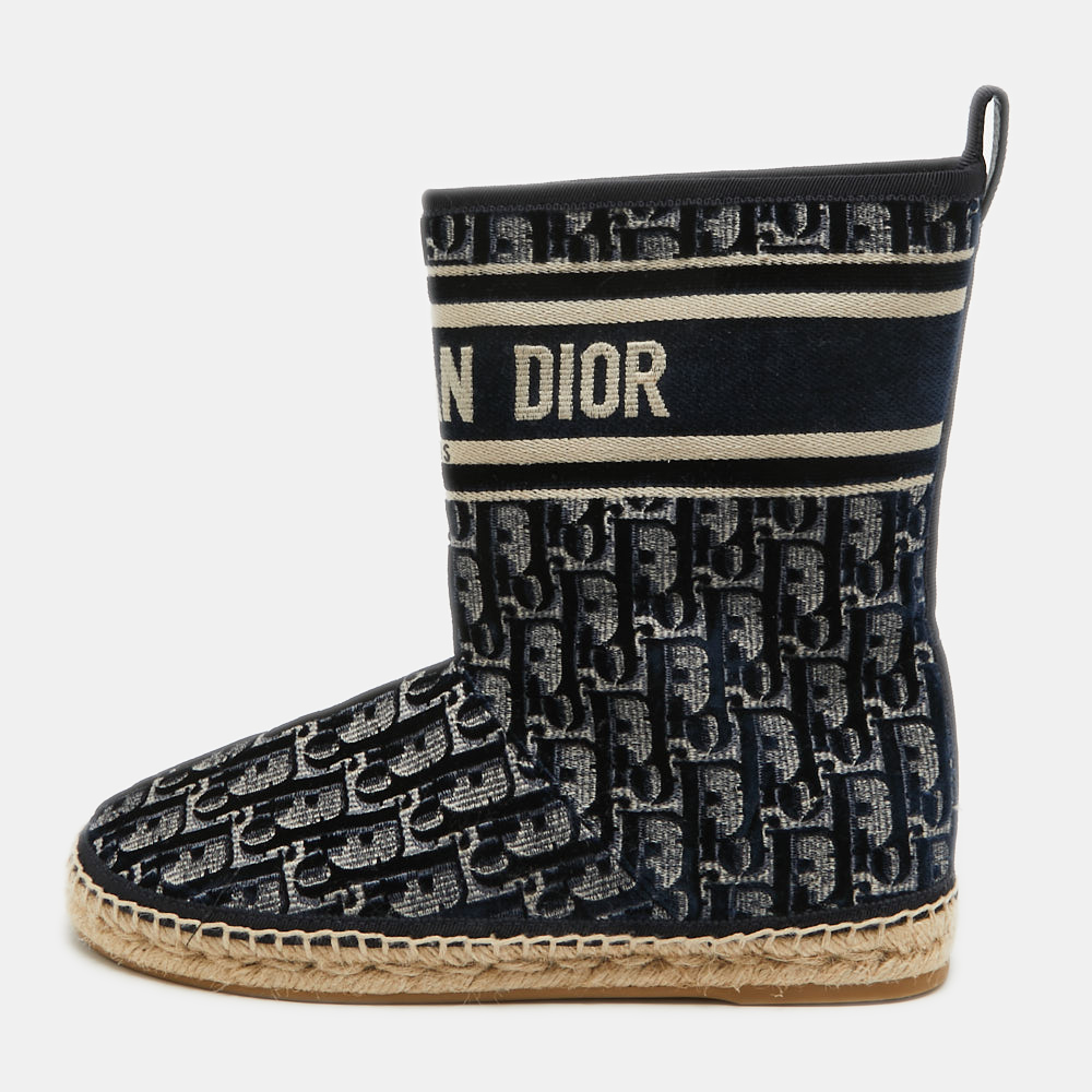 

Dior Navy Blue Velvet and Canvas Granville Snow Boots Size