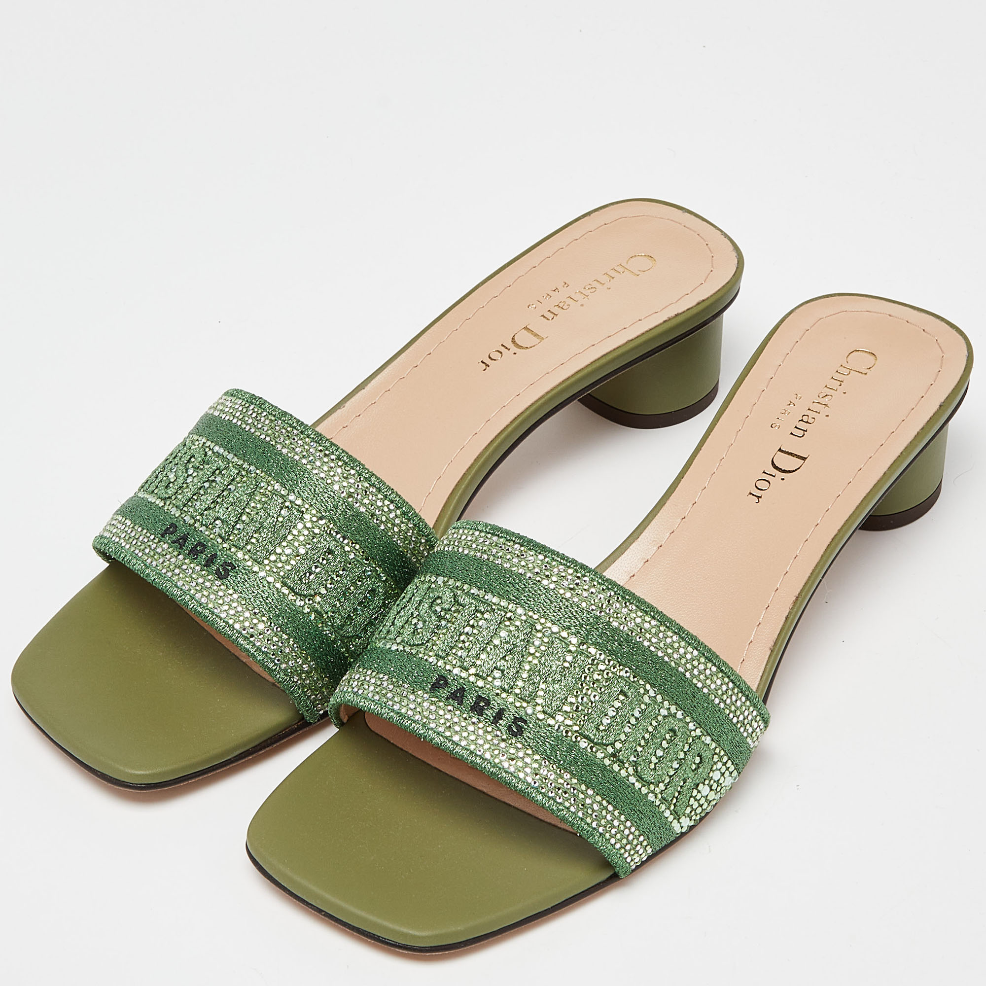 

Dior Green Logo Embroidered Canvas Dway Slide Sandals Size