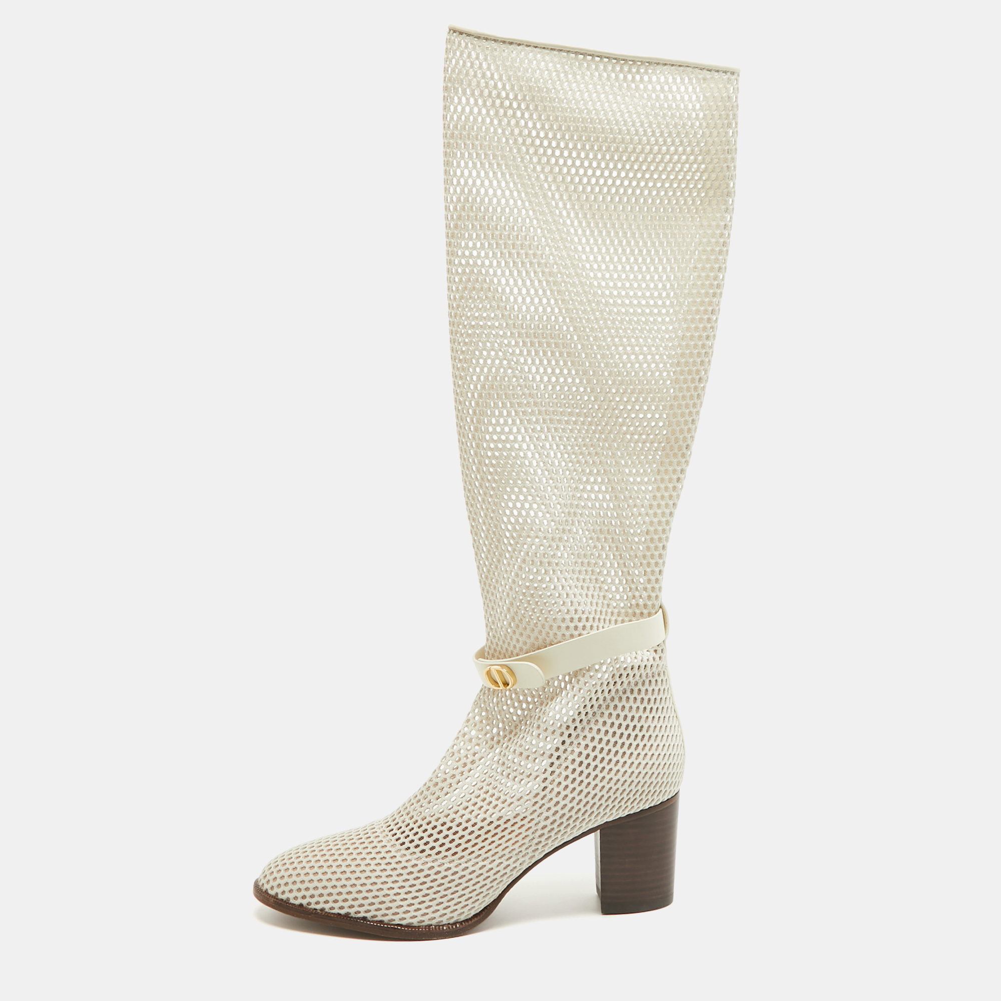 

Dior Cream Mesh and Leather Knee Length Boots Size