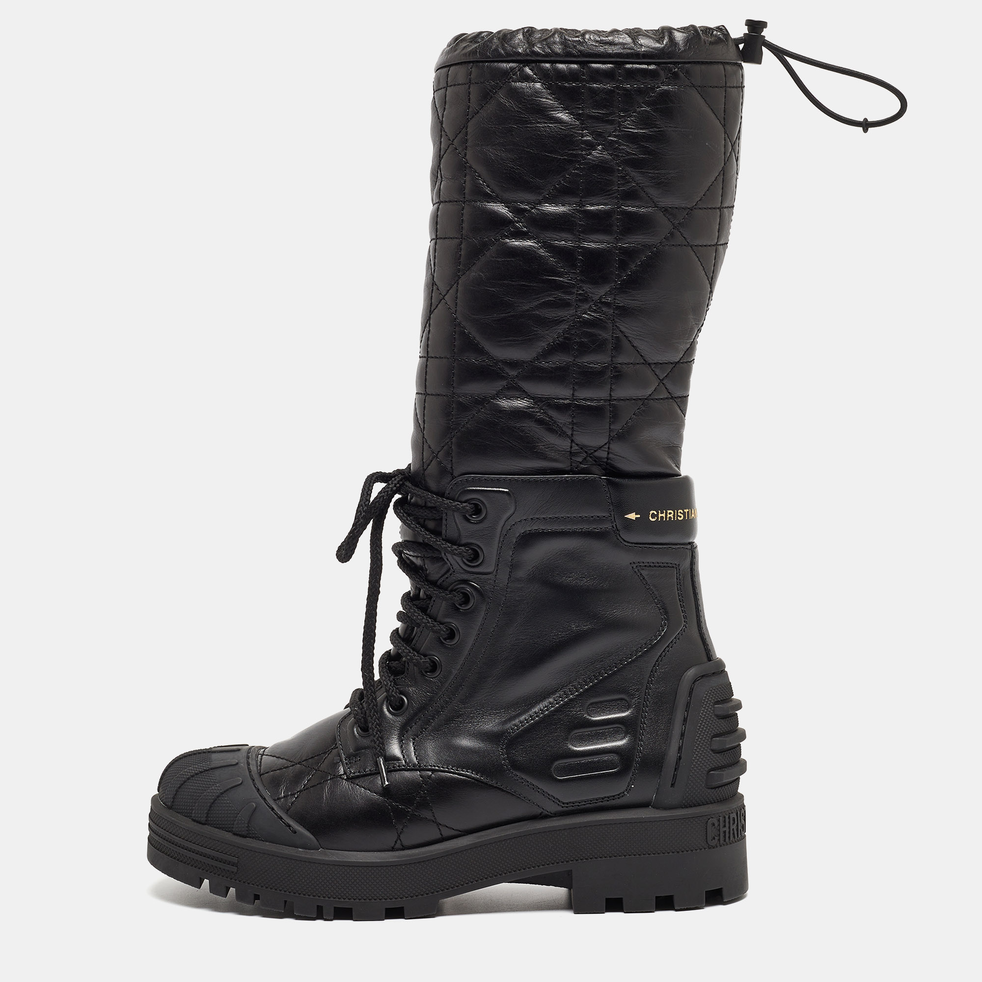 

Dior Black Cannage Leather Dioriron Combat Boots Size