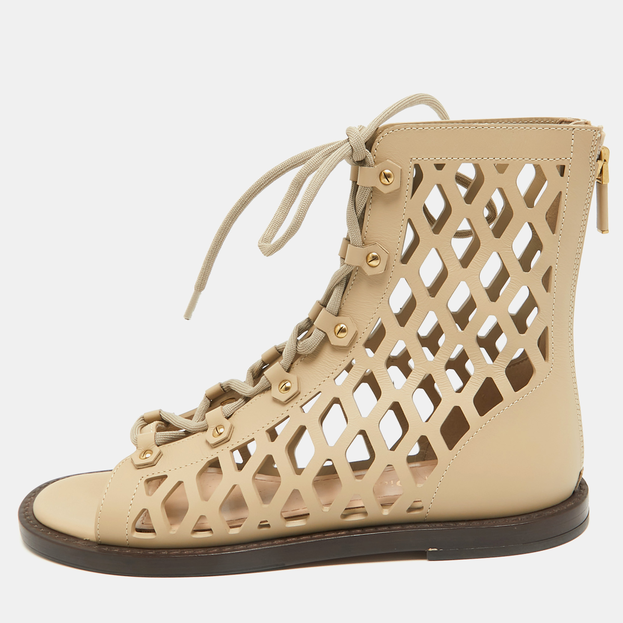 

Dior Beige Cutout Leather D-Trap Gladiator Sandals Size