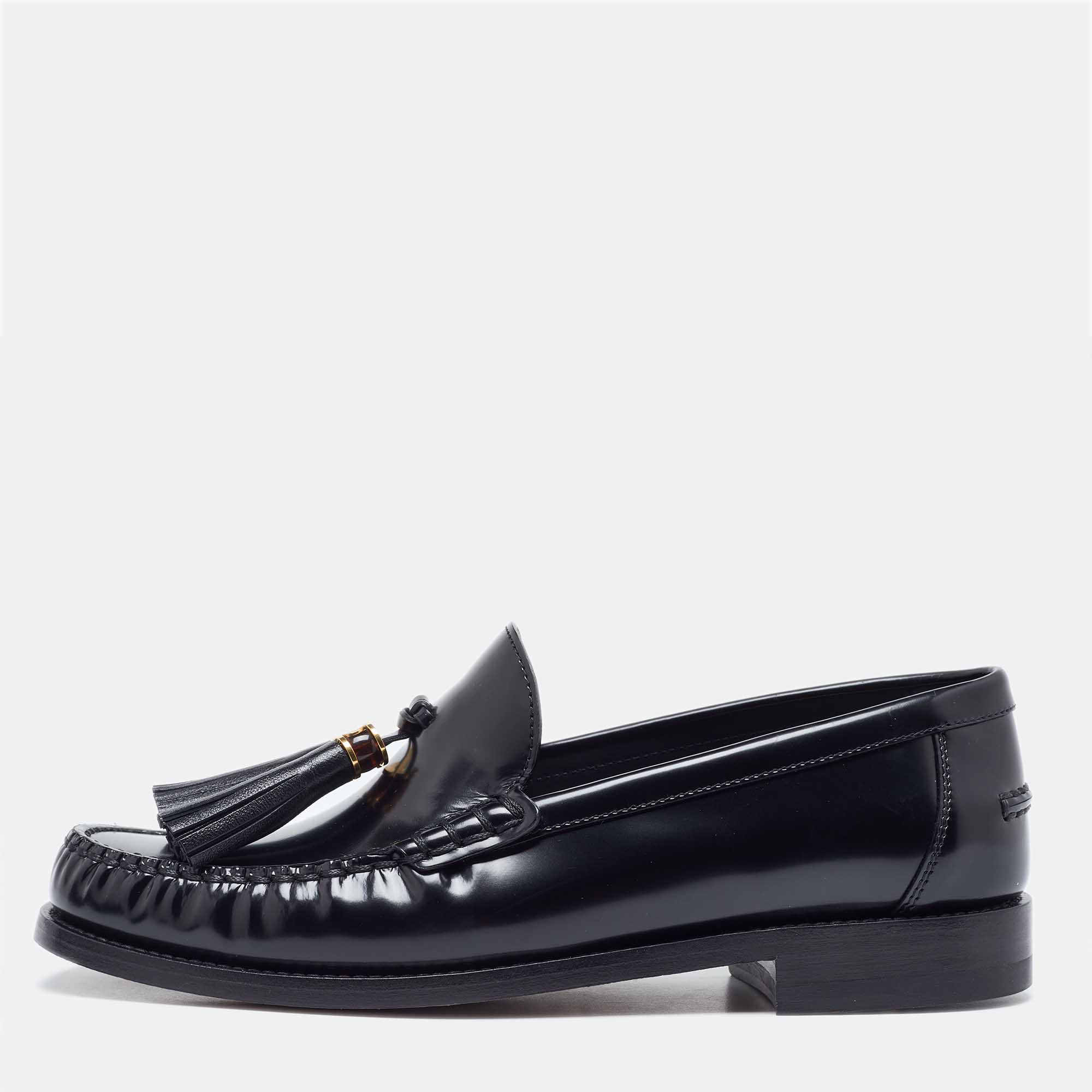 

Dior Black Leather D-academy Tassel Detail Slip On Loafers Size