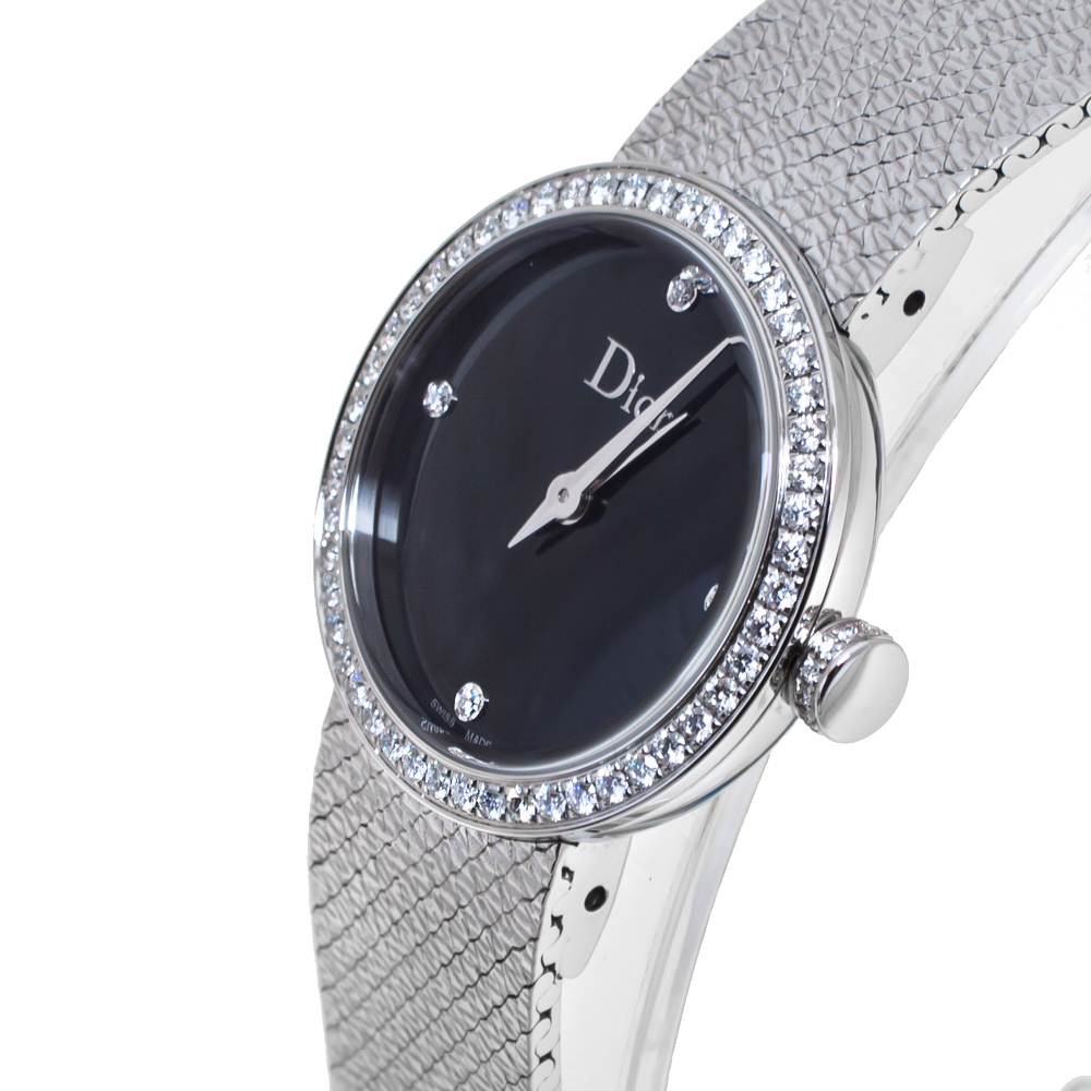 

Dior Black Stainless Steel Diamond La D de Dior Satine CD04711M002 Women's Wristwatch, Silver